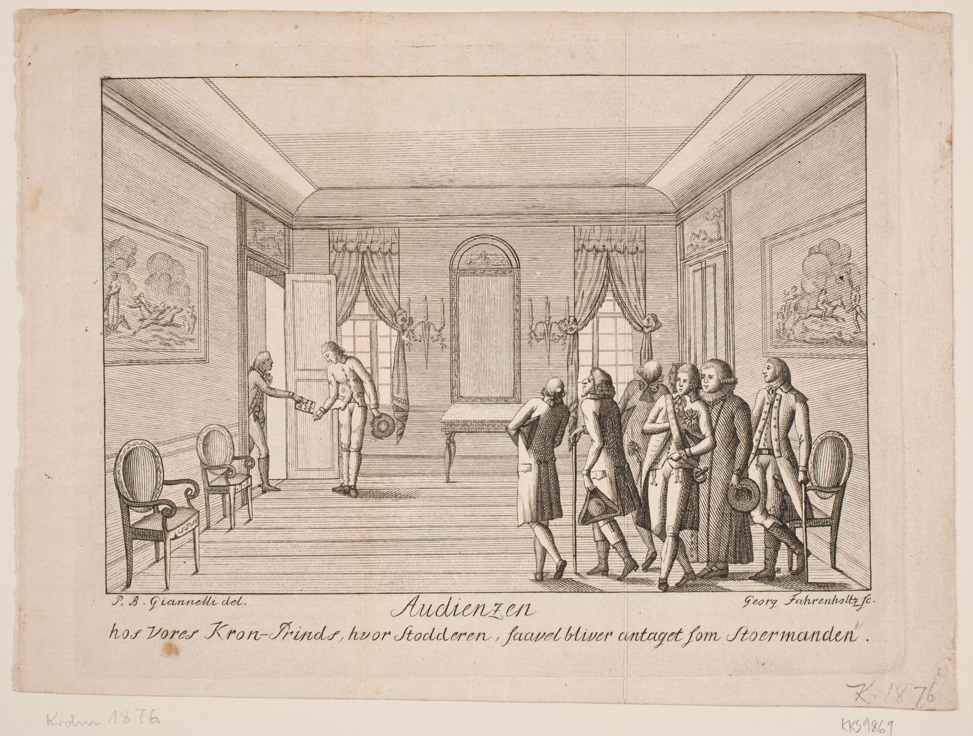 Titelkobber. Audiensen hos vores kronprins, hvor stodderen såvel bliver antaget som stormanden by Georg Fahrenholtz