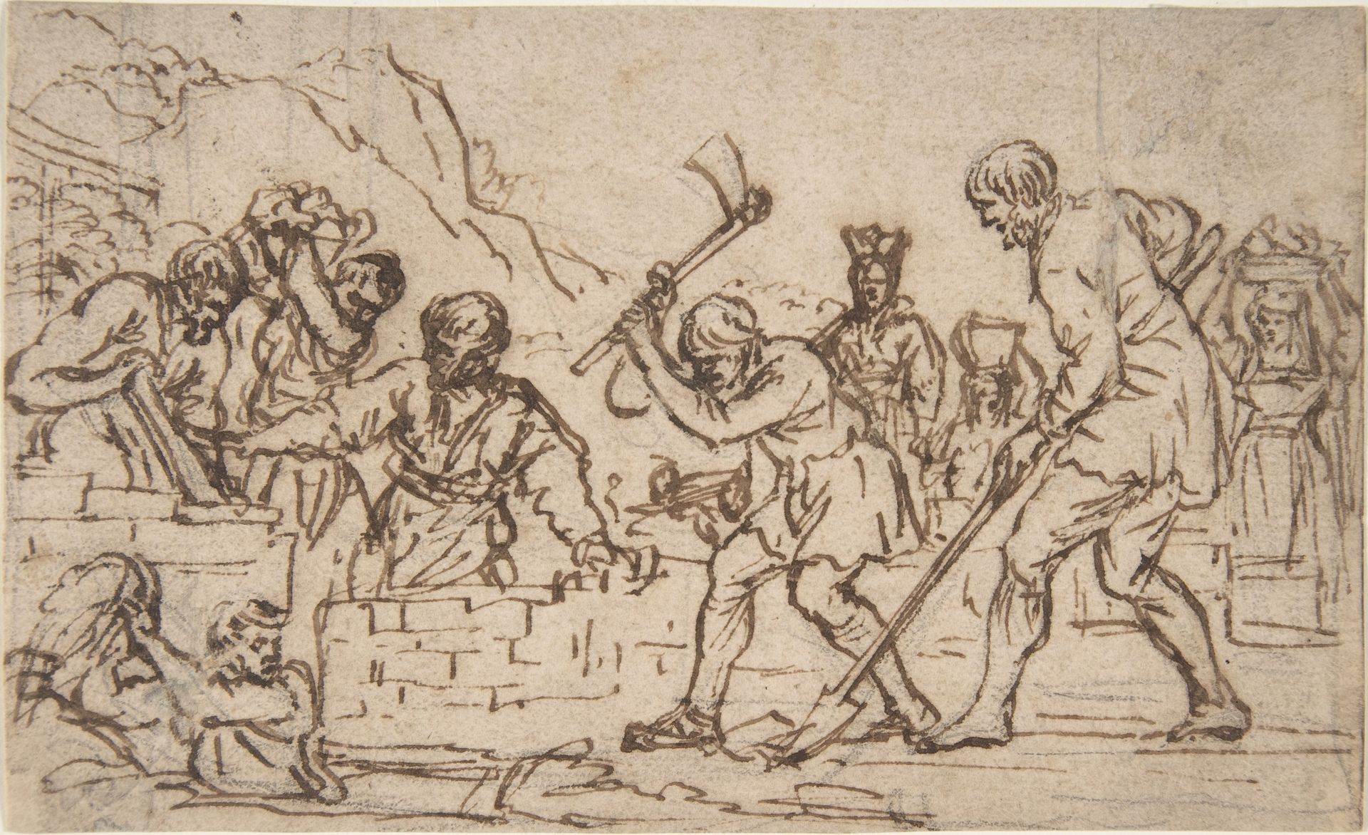 Men Digging and Constructing a Wall by Pietro da Cortona