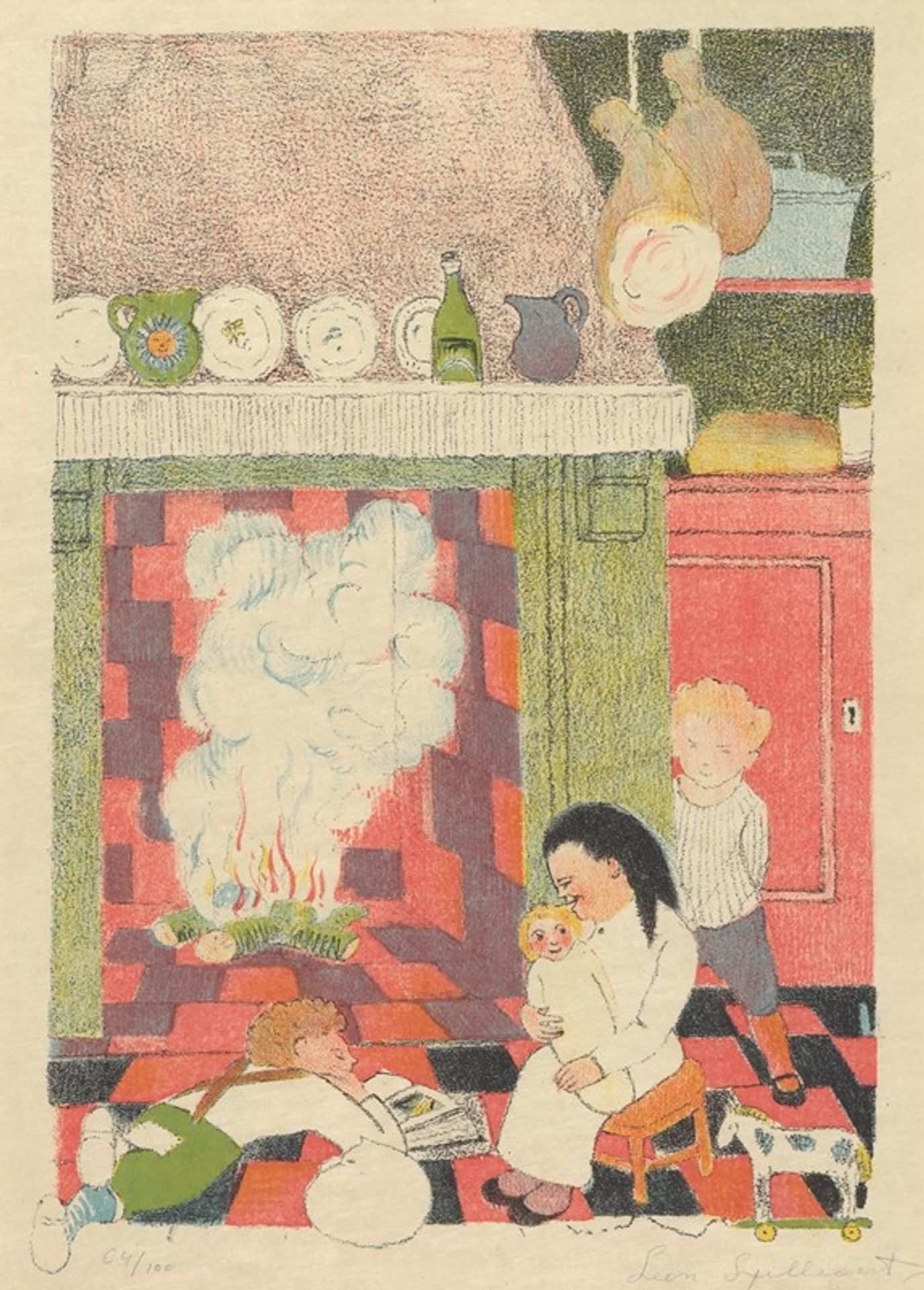 Les enfants pauvres devant l’âtre avec leurs jouets de la Saint-Nicolas by Léon Spilliaert