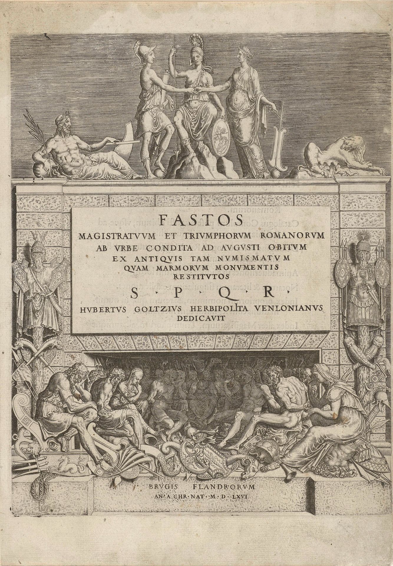 Titelpagina voor Fasti magistratuum et triumphorvum Romanorum, 1566 by Hubert Goltzius