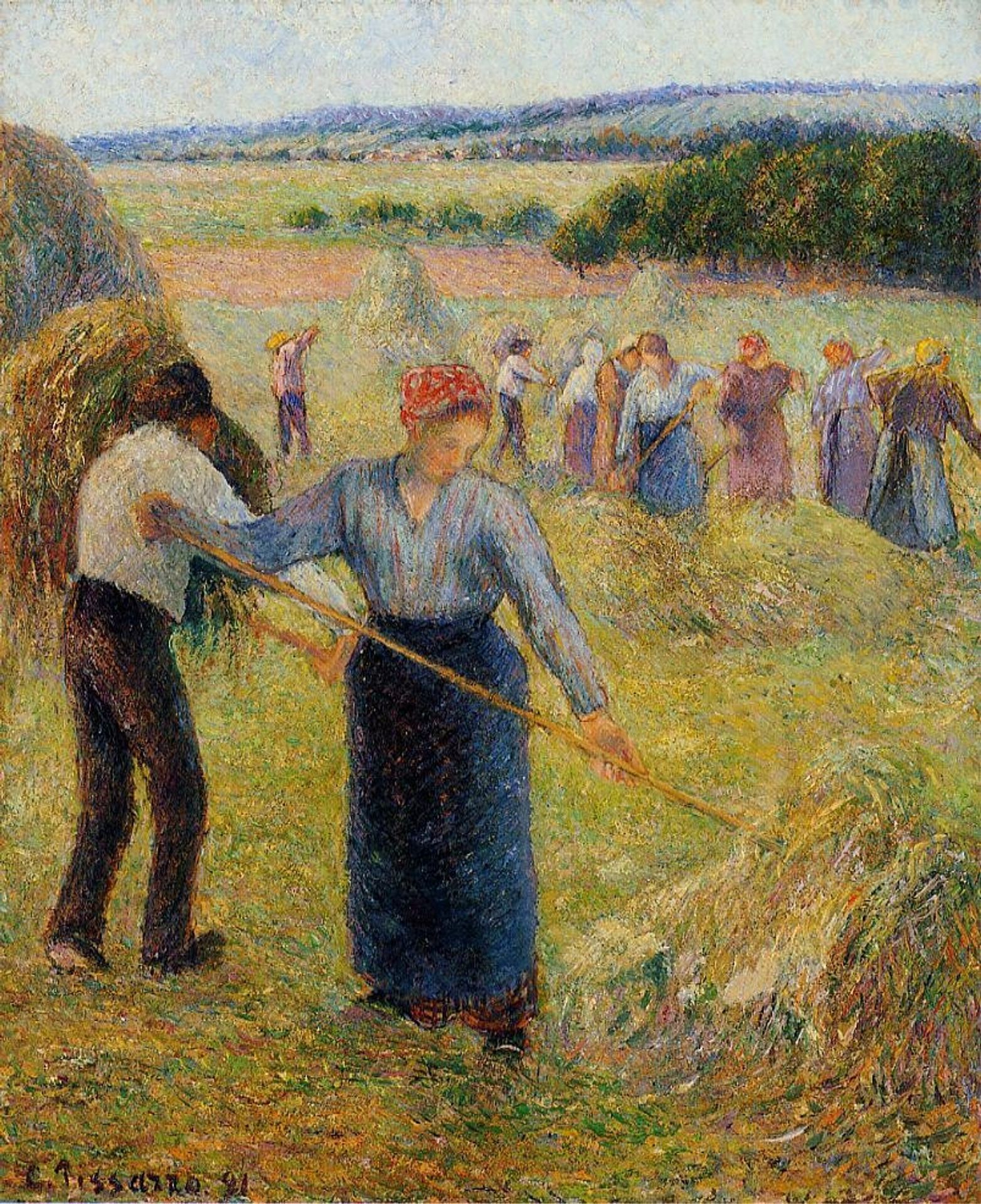 Haymaking at Eragny by Camille Pissarro