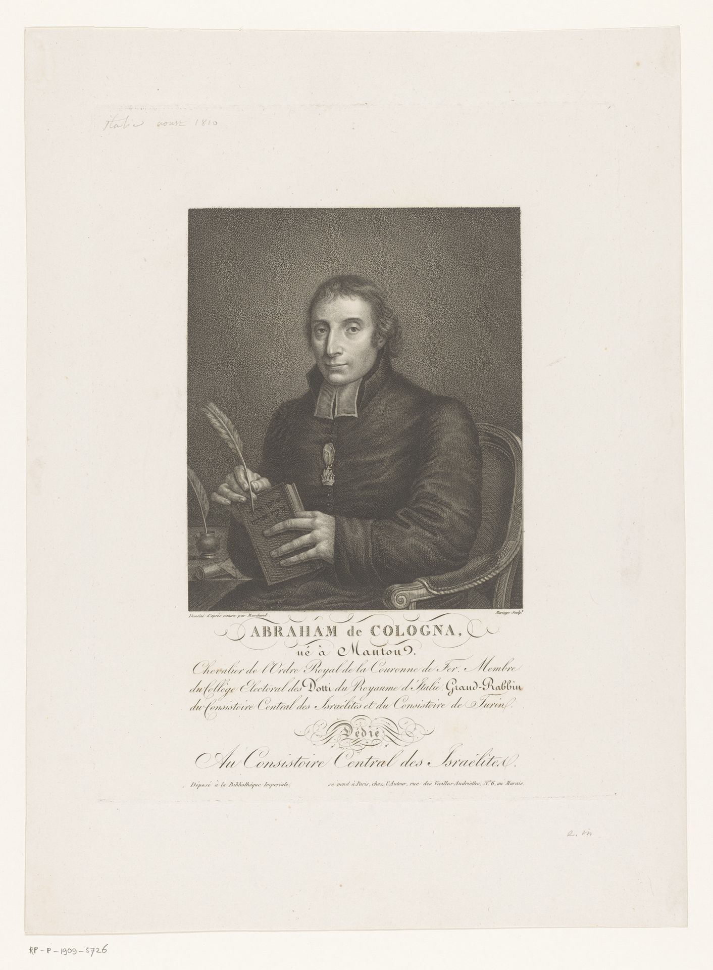 Portret van Abraham Vita de Cologna by Louis François Mariage