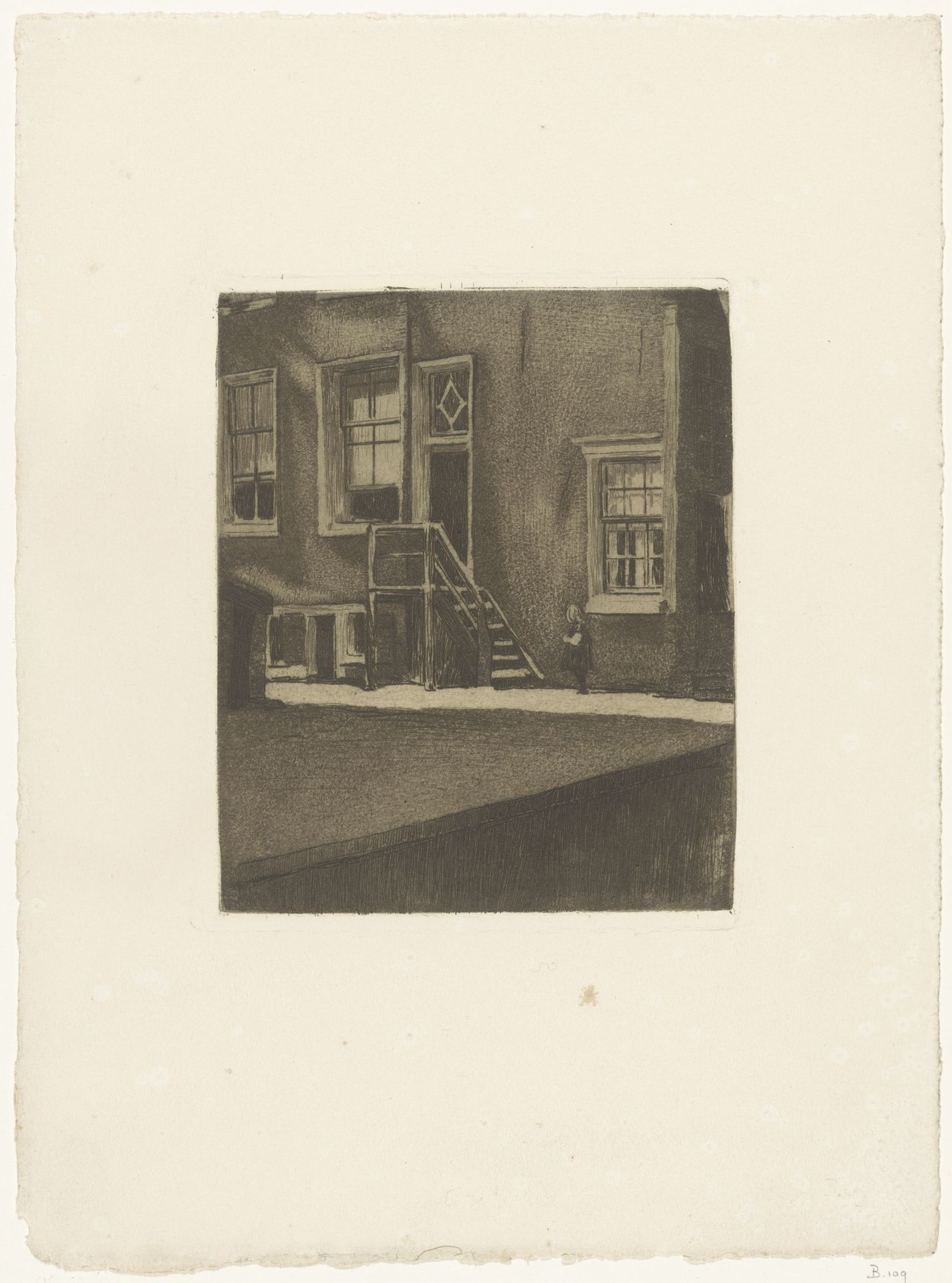 Zij-ingang met houten trap van de Krom Boomssloot 69 in Amsterdam by Willem Witsen