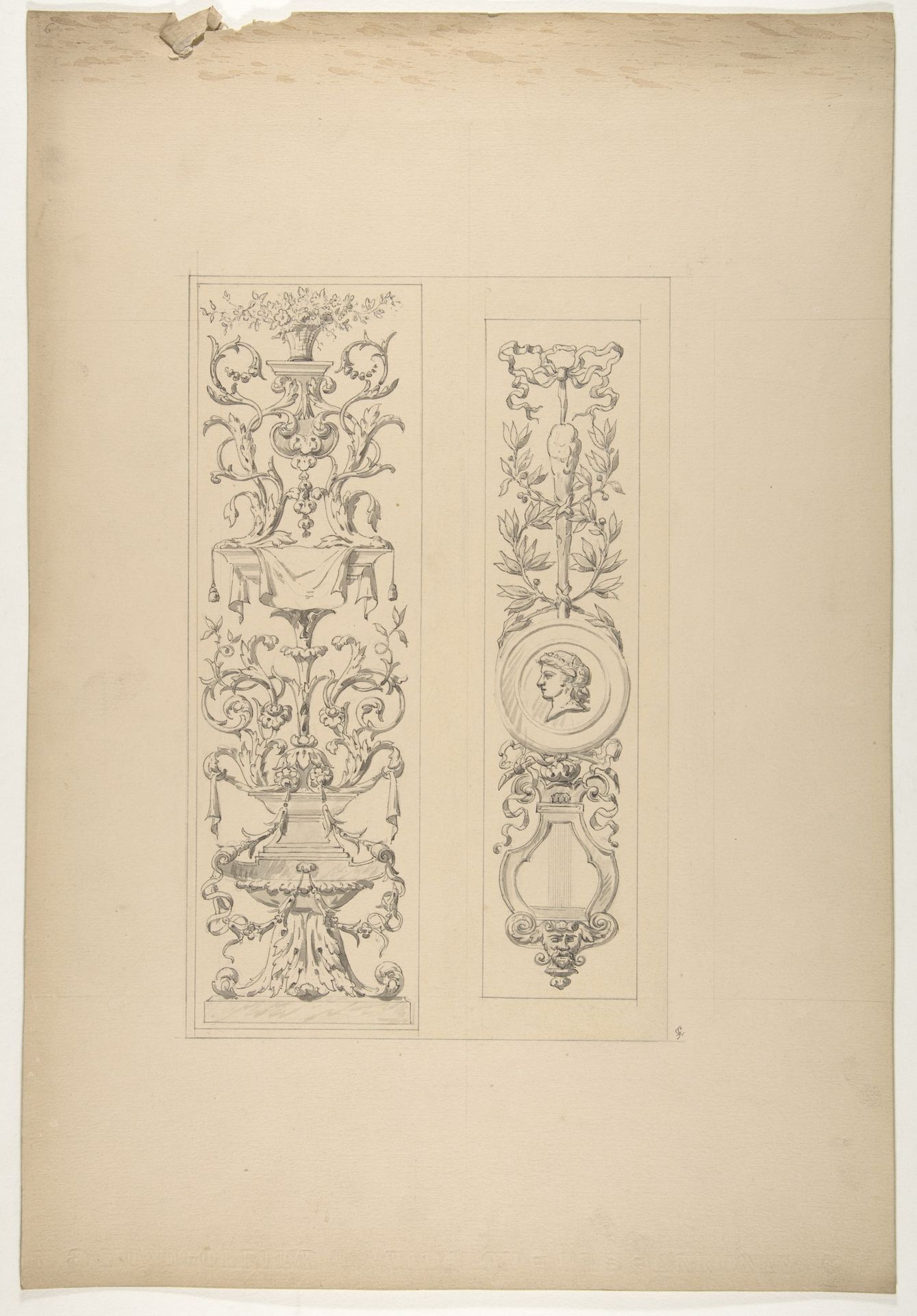Two designs for decorative panels in rococco style by Jules-Edmond-Charles Lachaise