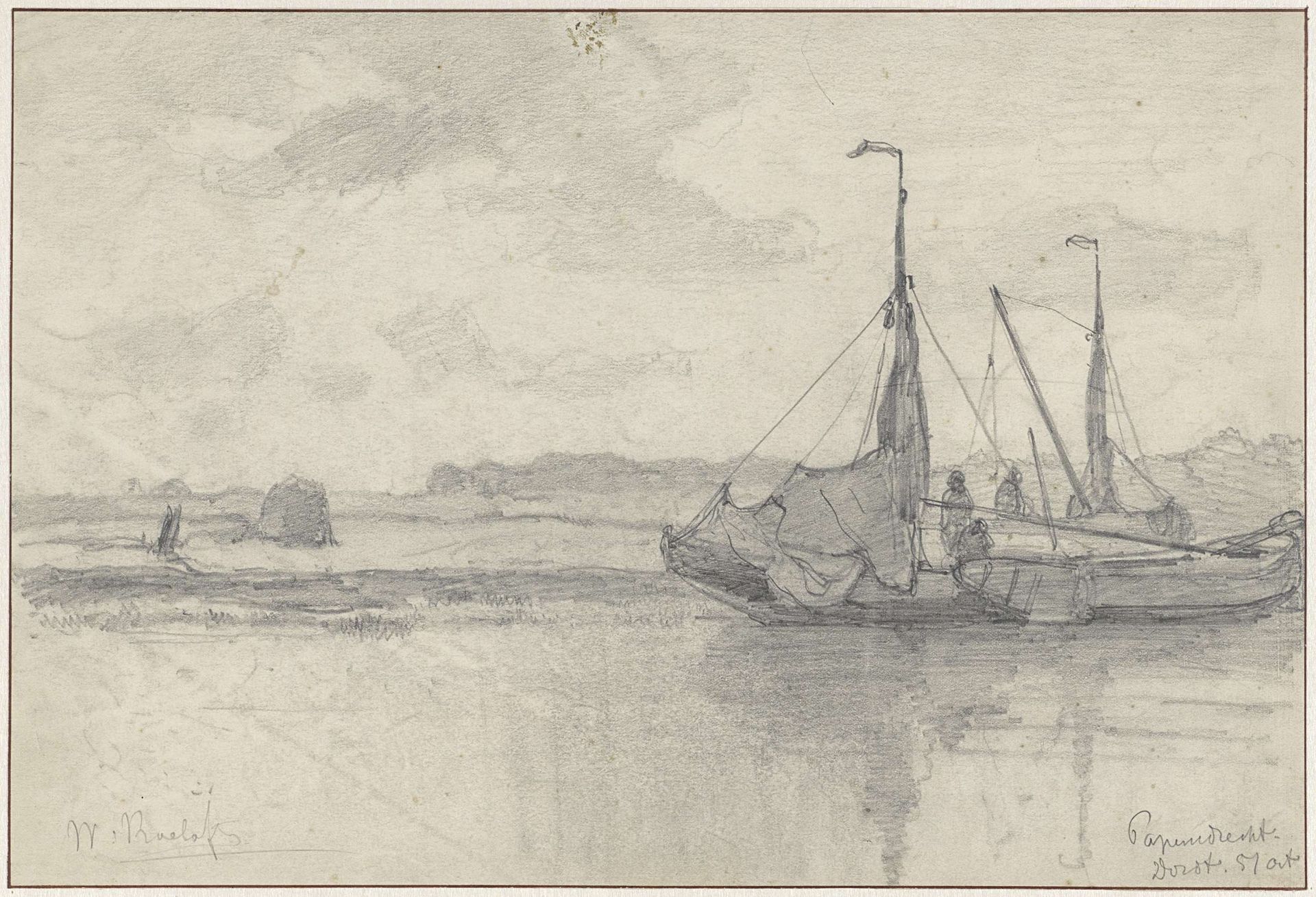 Vissersboten in een landschap te Papendrecht by Willem Roelofs