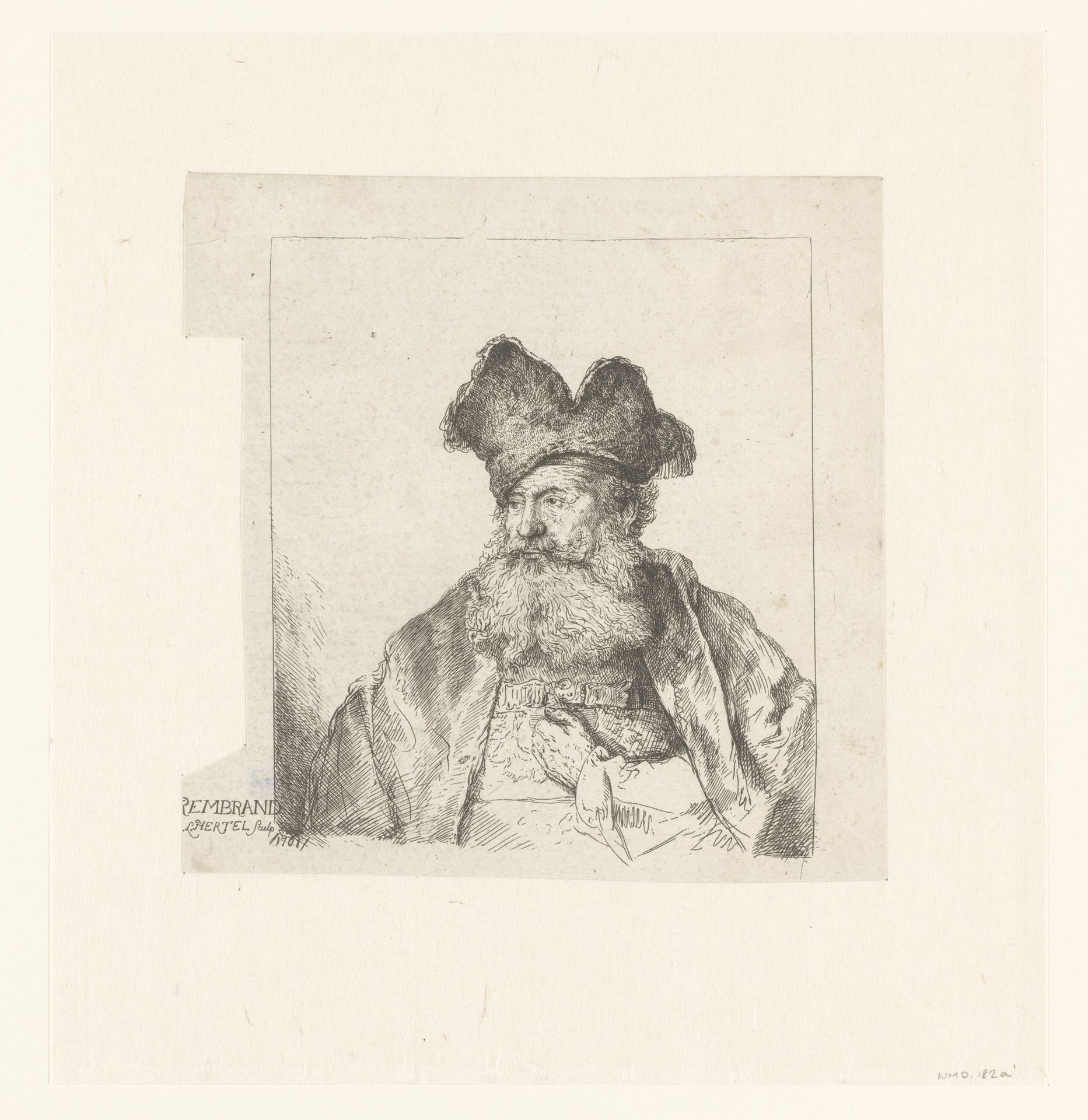 Old man with a divided fur cap by Georg Leopold Hertel