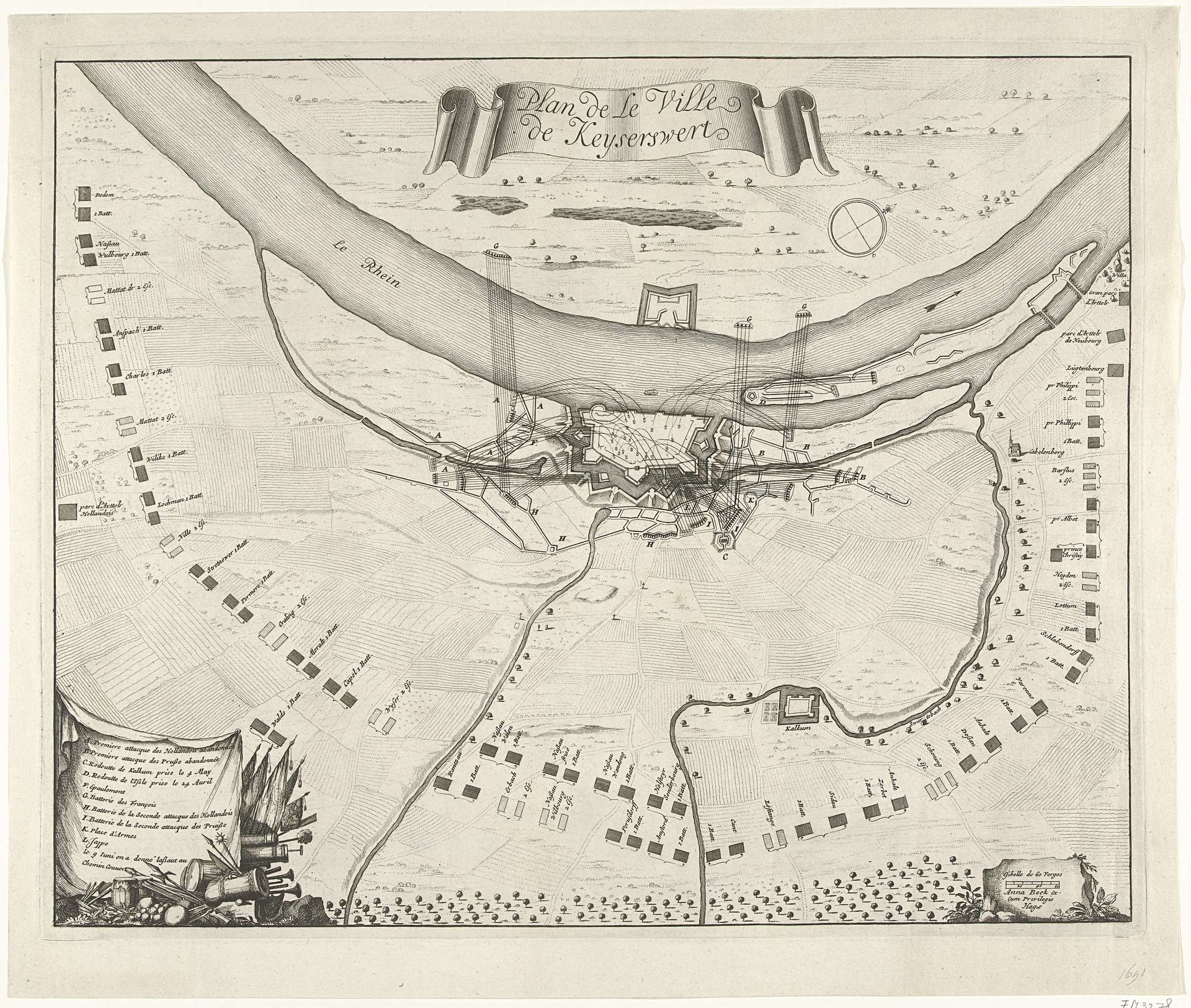 Kaart van het beleg van Keizersweerd, 1702 by Anonymous