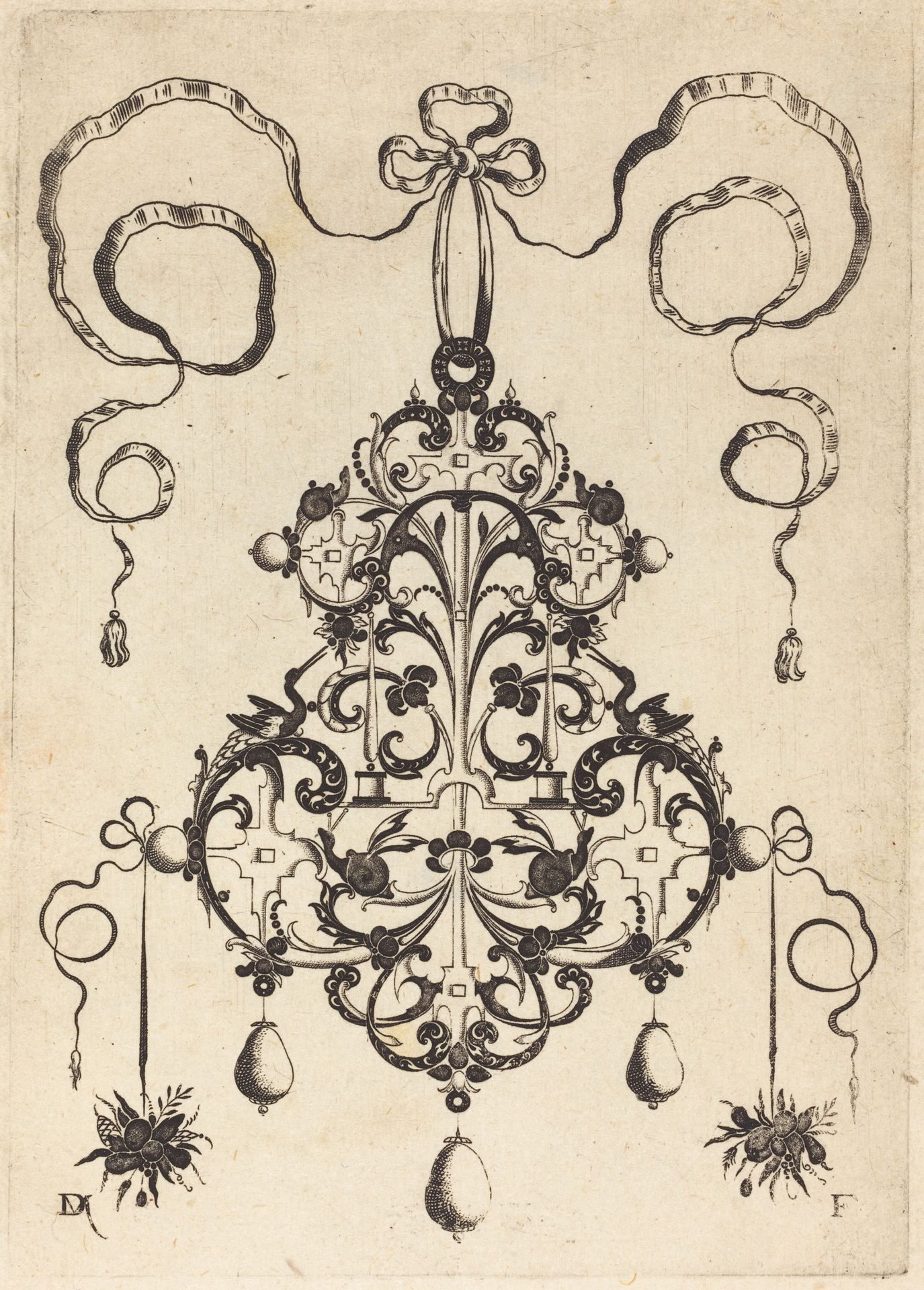 Large Pendant, Lower Left and Right Two Bunches of Grass and Fruit by Daniel Mignot