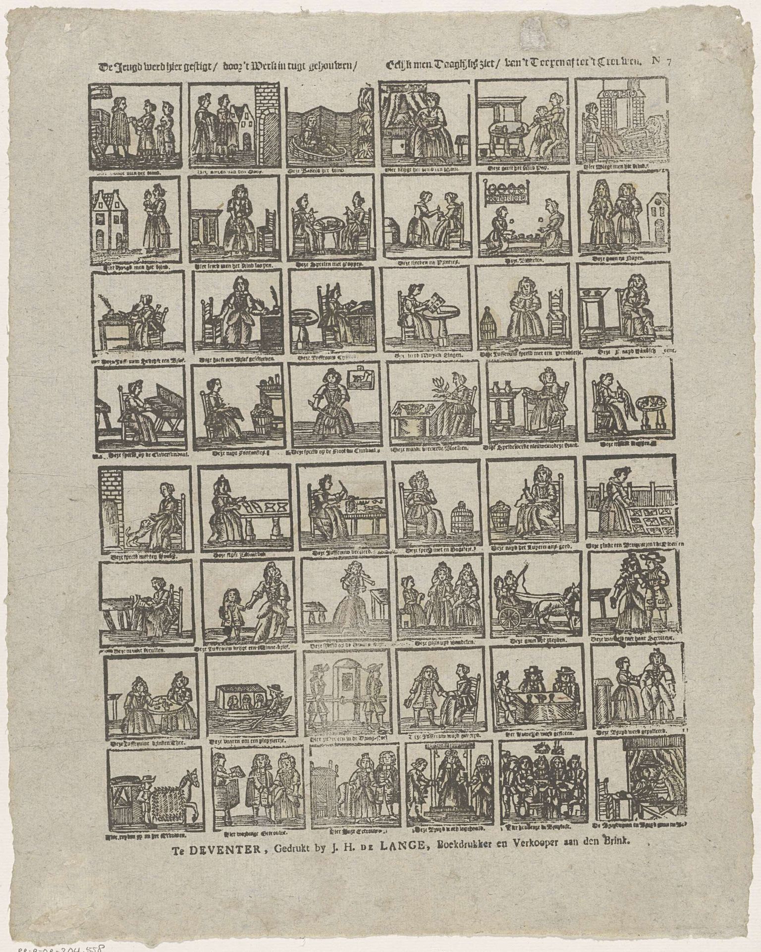 De jeugd werd hier gestigt / door 't werk in tugt gehouwen / Gelijk men daaglijks ziet / van 't doopen af tot 't trouwen by Jan de (II) Lange