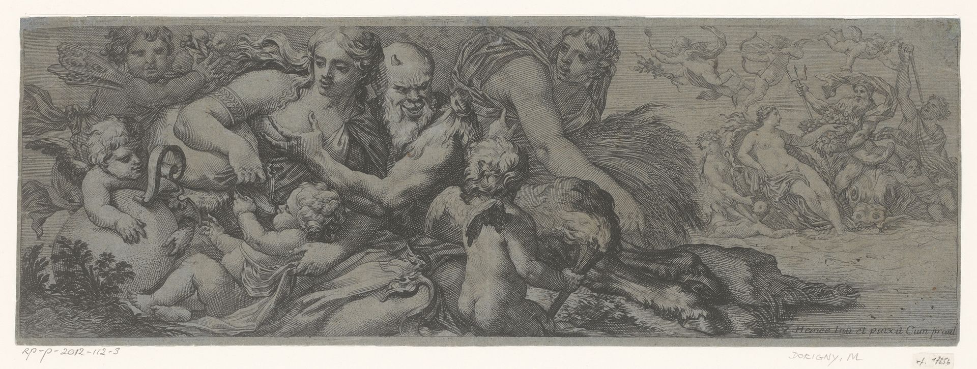 Faun met bacchante en putti by Michel Dorigny