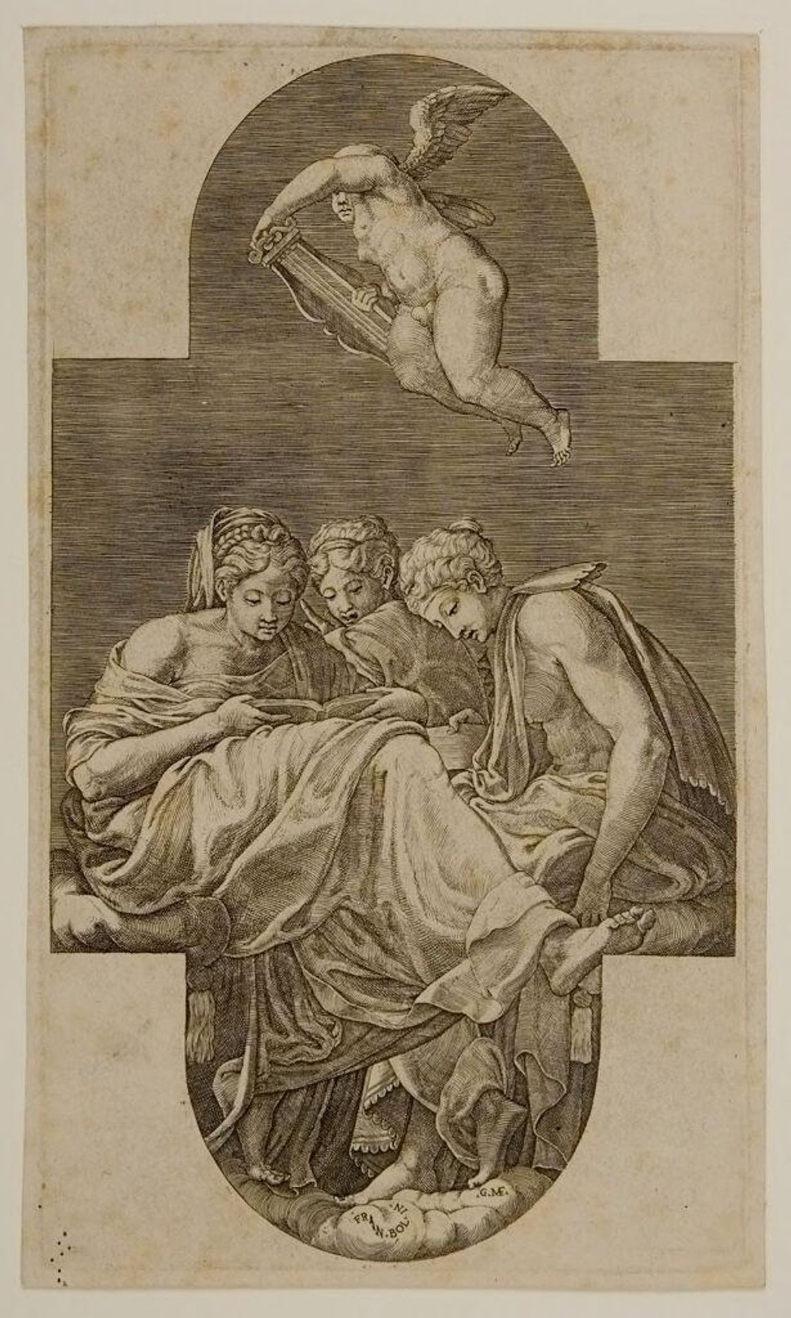 Three Muses and a Gesturing Putto by Giorgio Ghisi