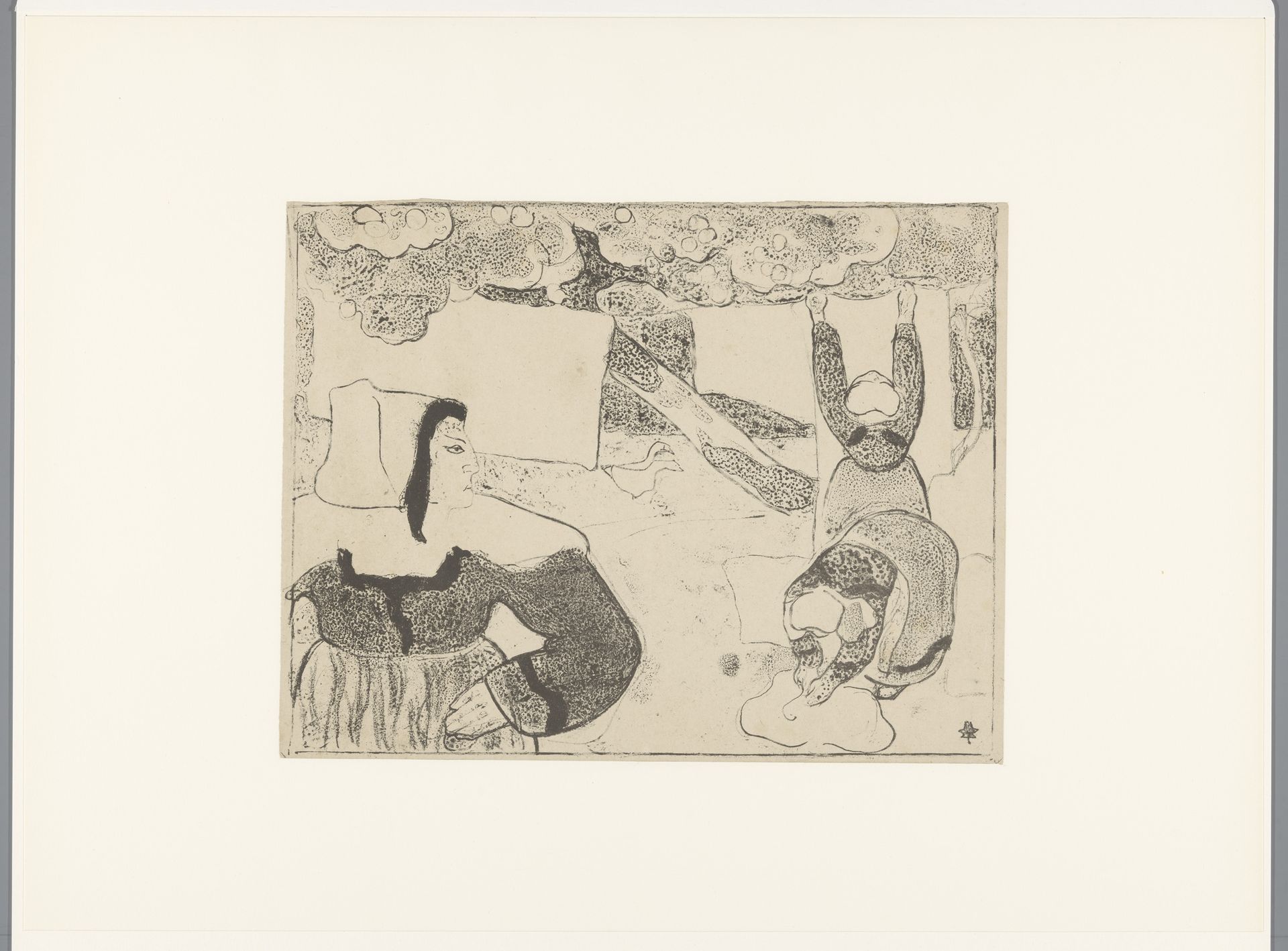 Drie Bretonse vrouwen hangen de was op by Emile Bernard