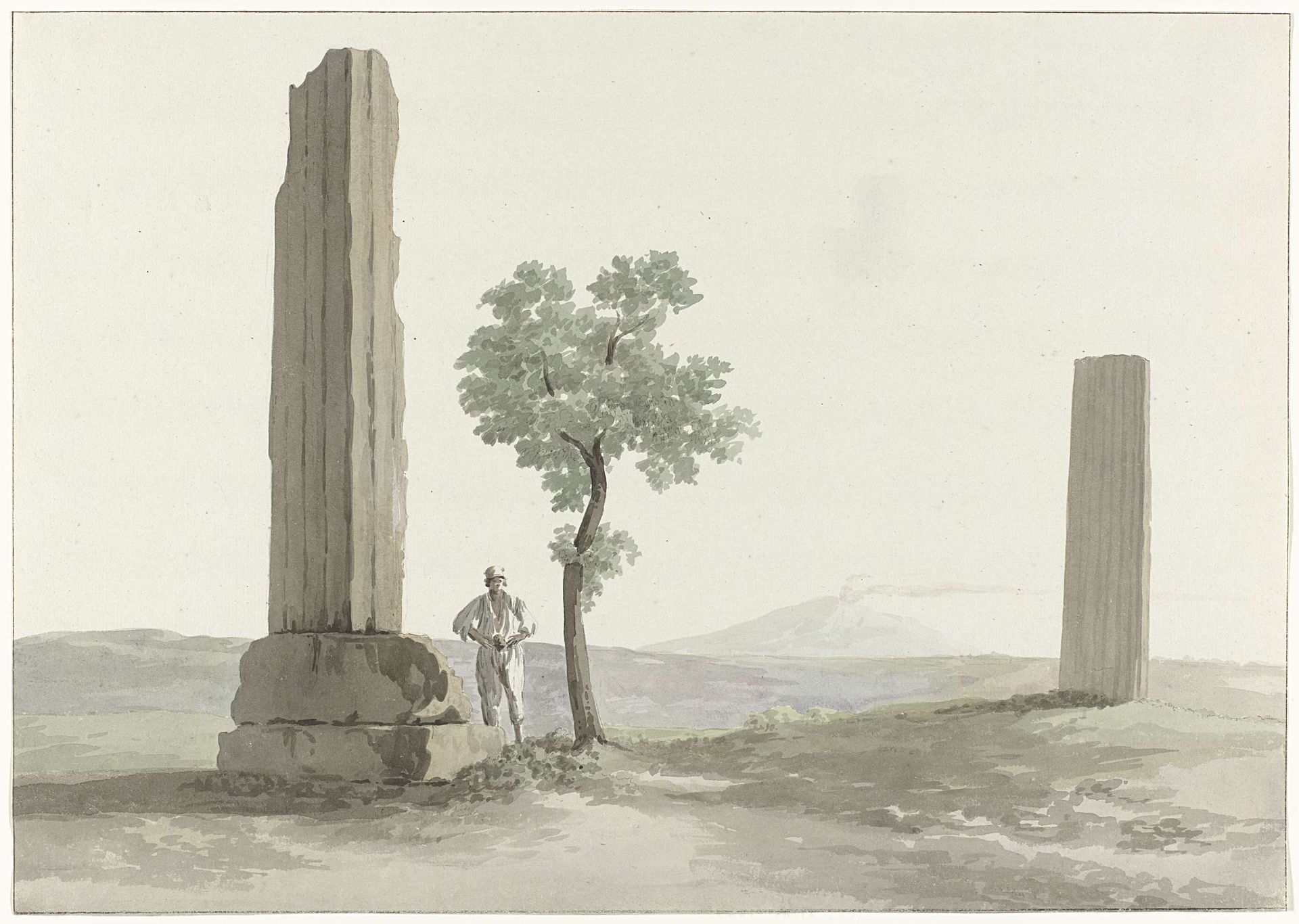 Twee fragmenten van zuilen van de tempel van Zeus Olympus op afstand van halve mijl van rivier Anapus by Louis Ducros