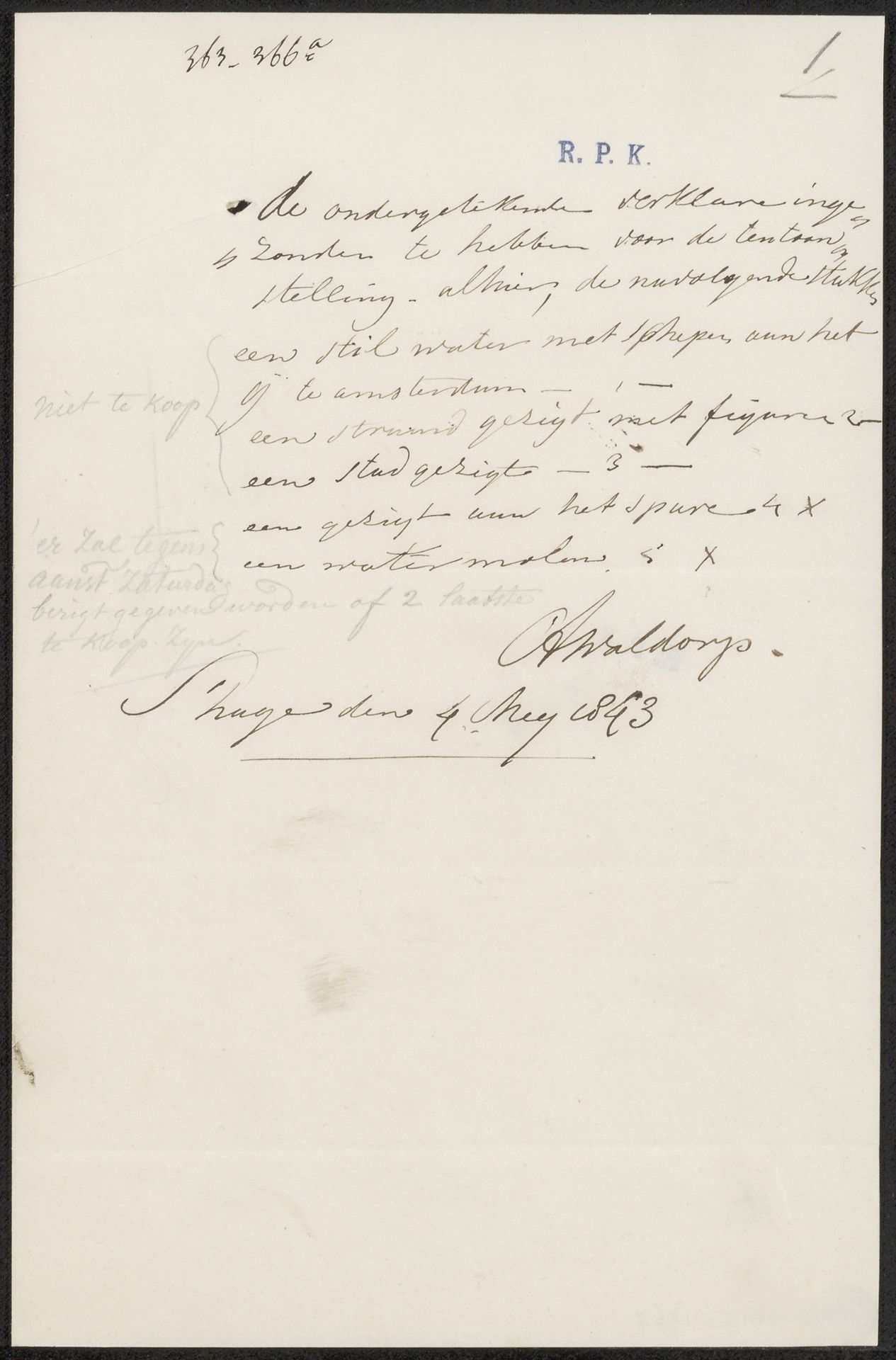 Brief aan G.M.C. Hooft, secretaris van de commissie van de Tentoonstelling van Levende Meesters in Den Haag by Antonie Waldorp