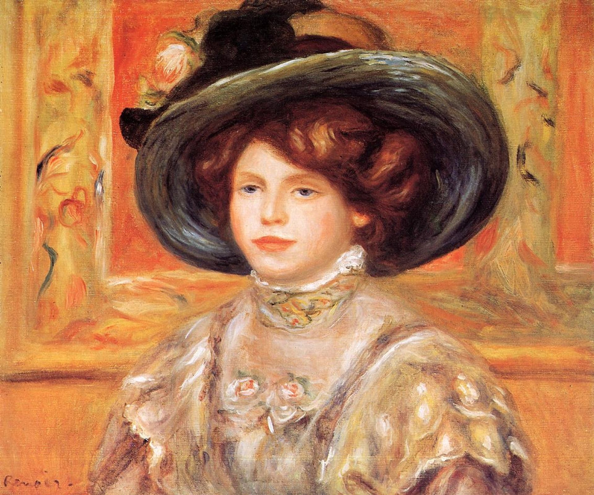 Young Woman in a Blue Hat by Pierre-Auguste Renoir