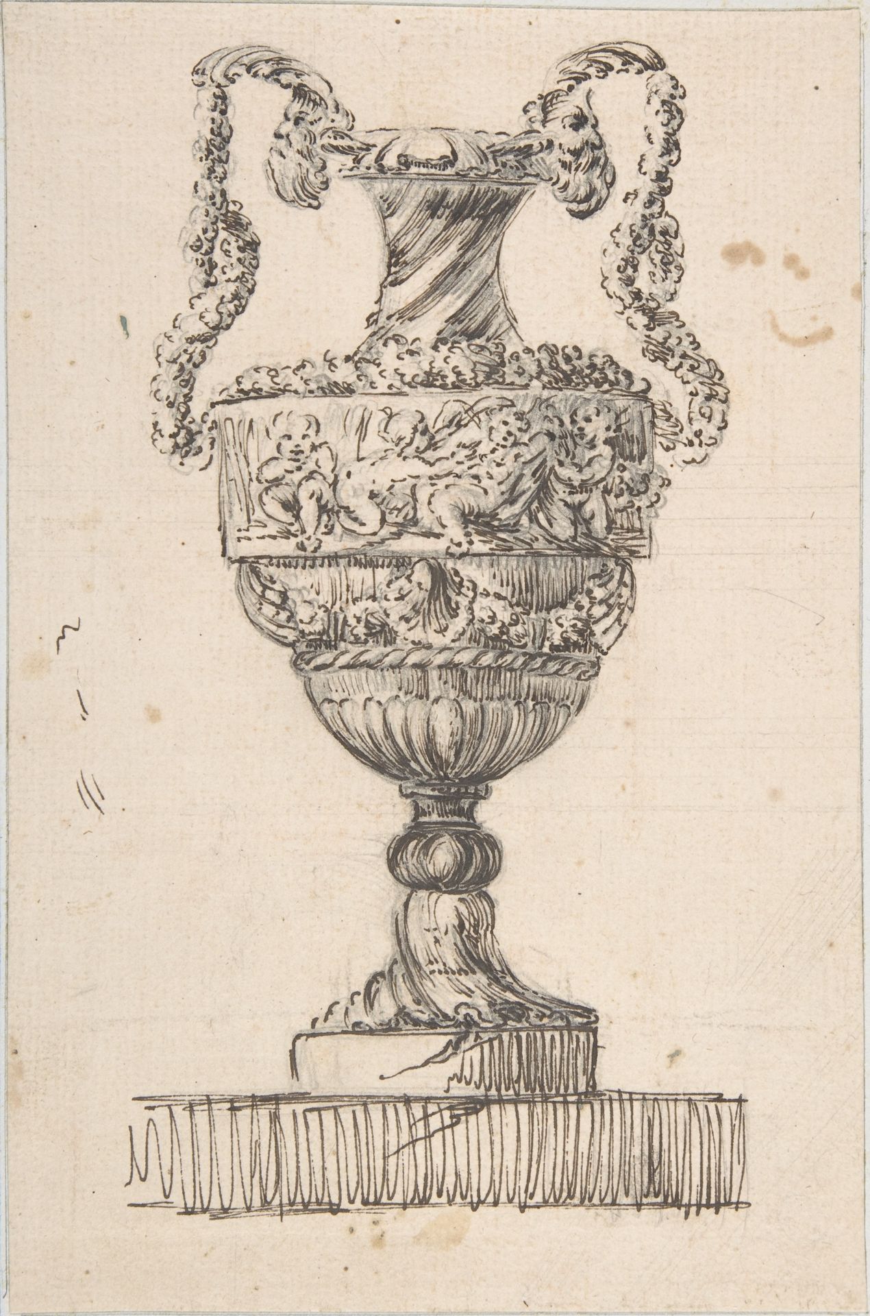 Design for a Vase (recto); Sketch of Small Vase (verso) by Jacques François Joseph Saly