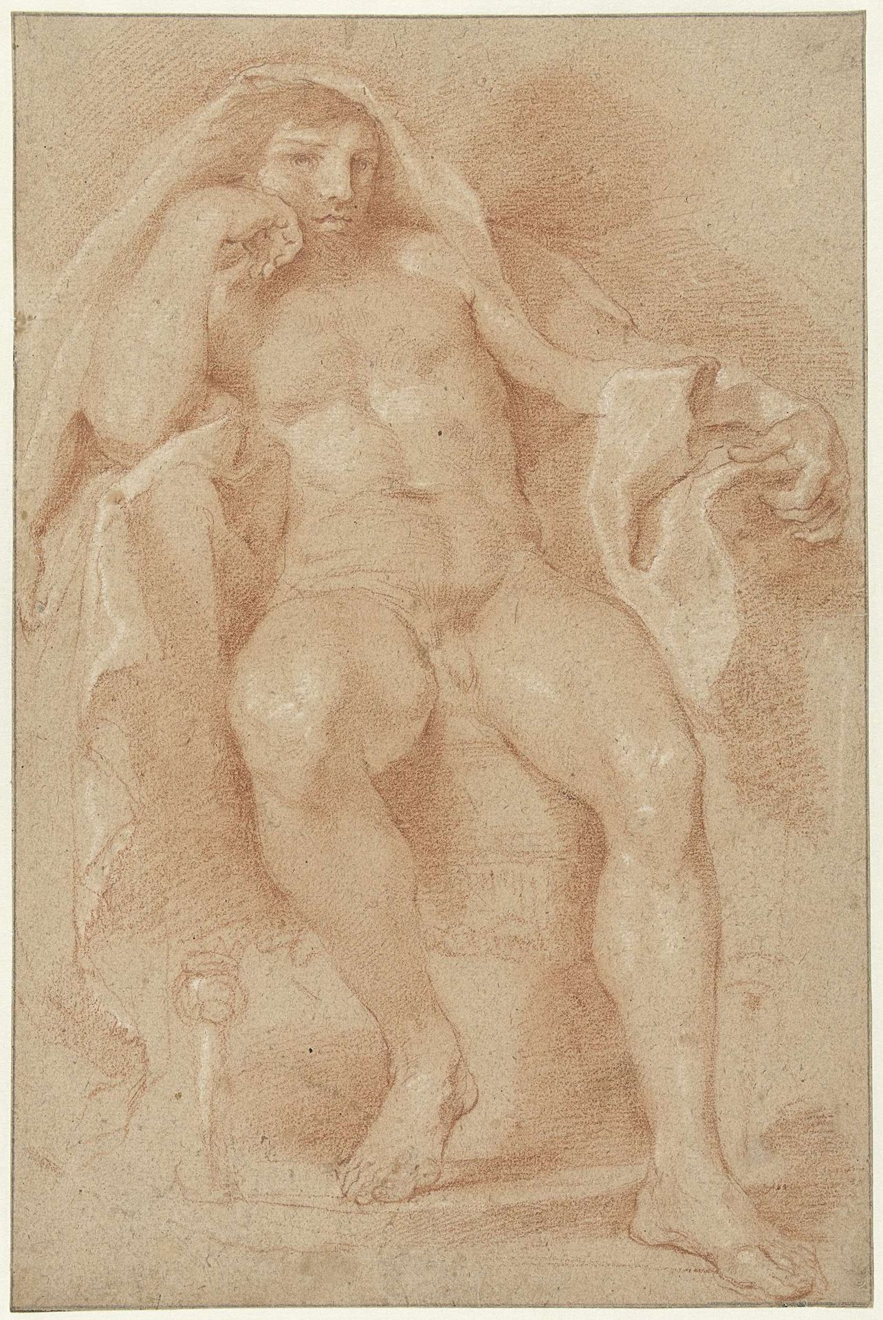 Model Study of a Seated Nude Man with a Cloak over his Head by Andrea Sacchi