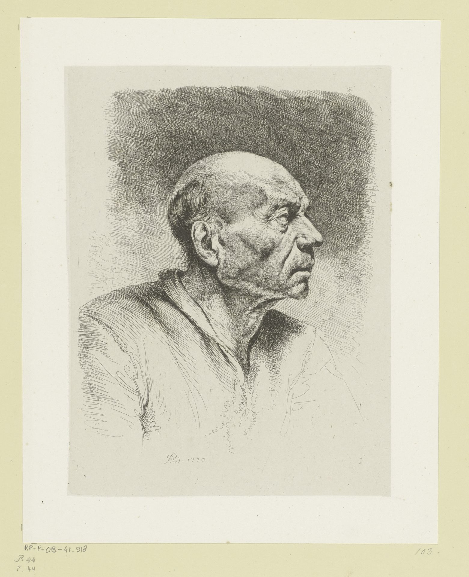 Oude man en profile by Jean Jacques de Boissieu