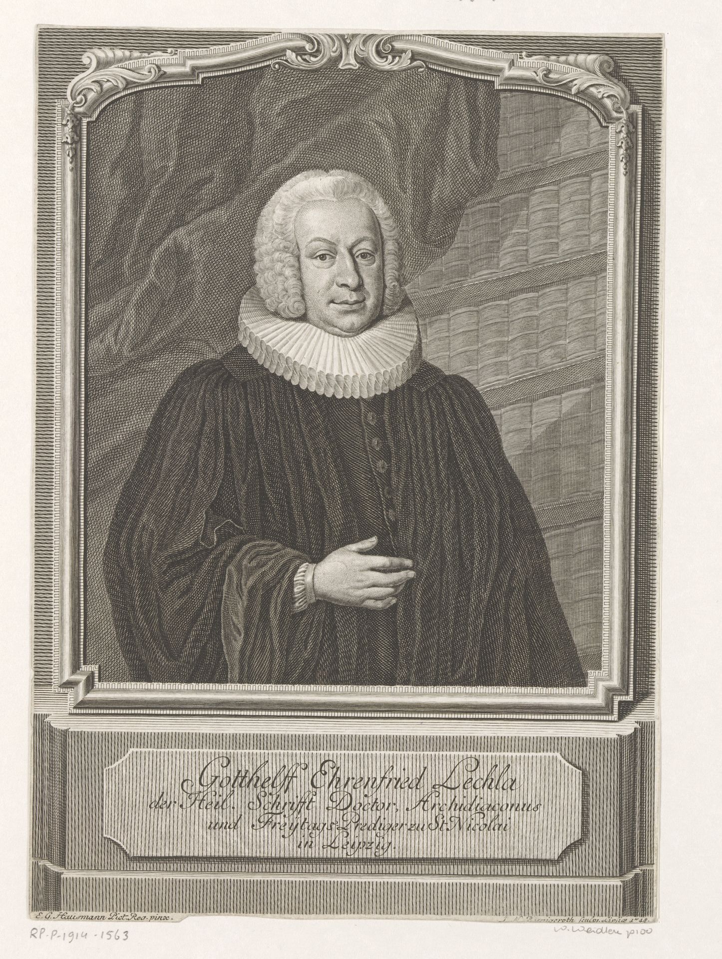 Portret van Gotthelf Ehrenfried Lechla by Johann Martin Bernigeroth