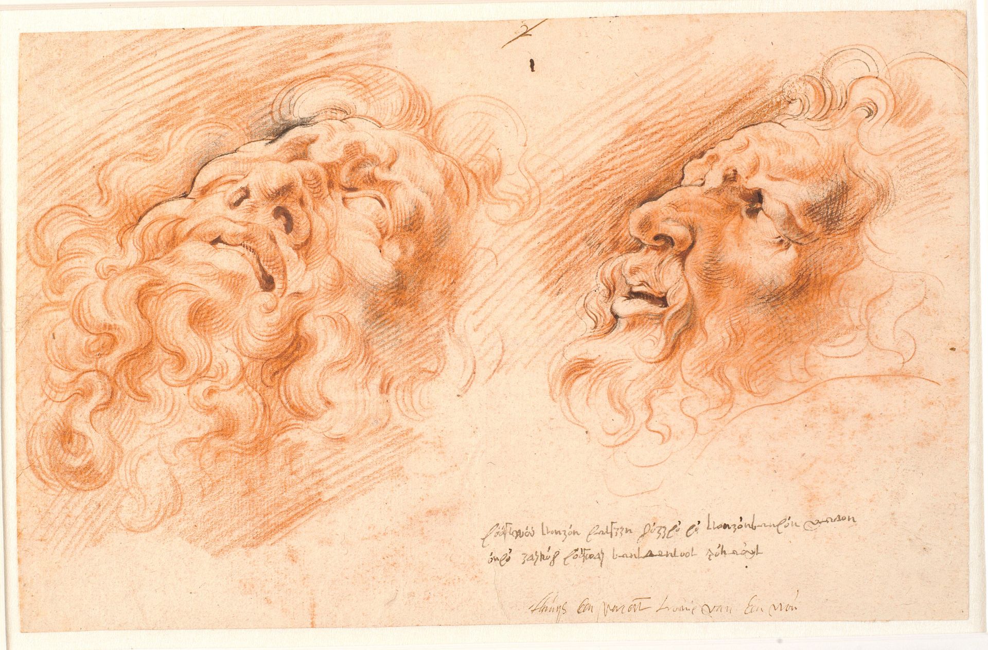Laocoon. Two studies of Laocoon's face, one seem en face from below, and the other in profile to the left. by Willem Panneels