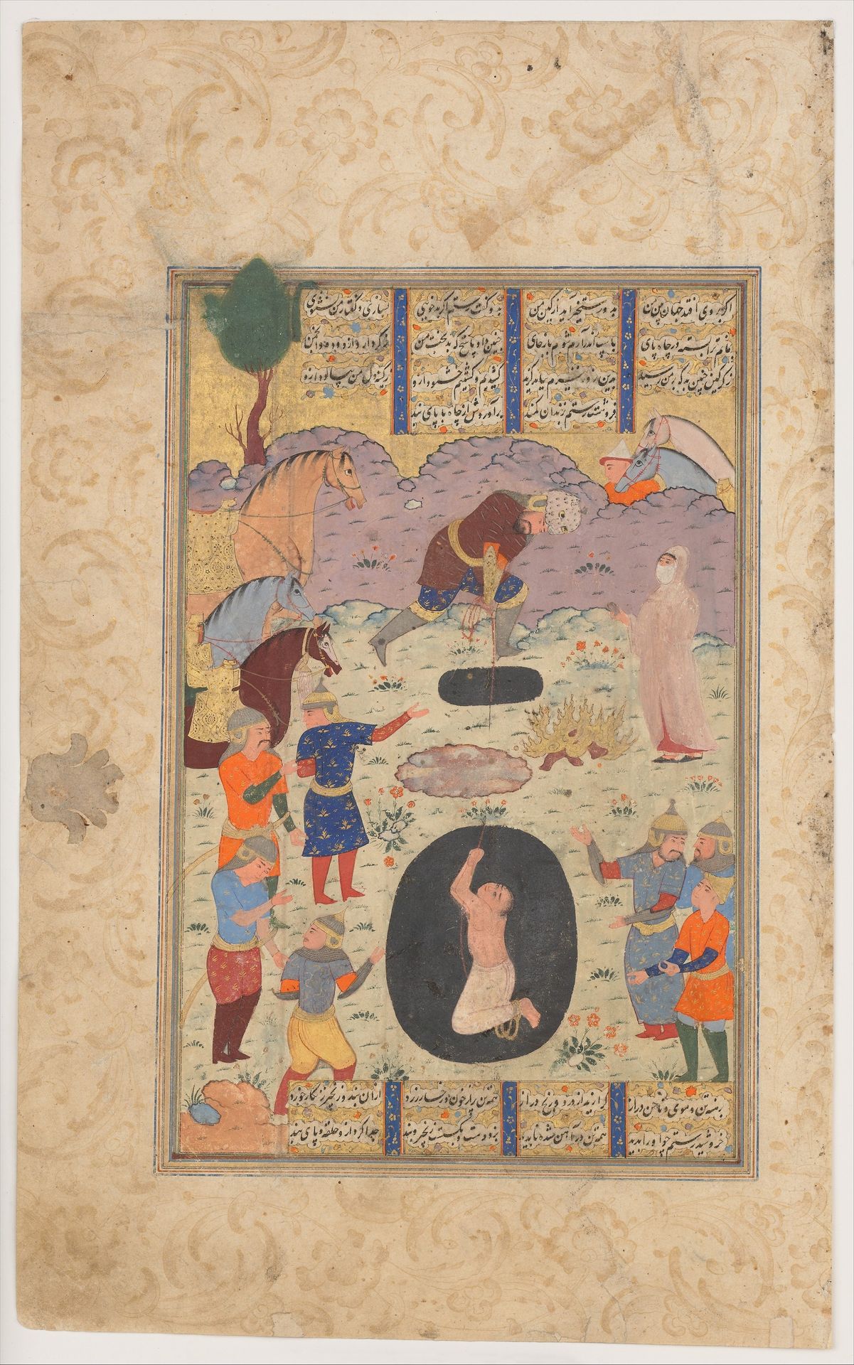 "Rustam rescues Bizhan from the Pit", Folio from a Shahnama (Book of Kings) by Abu'l Qasim Firdausi
