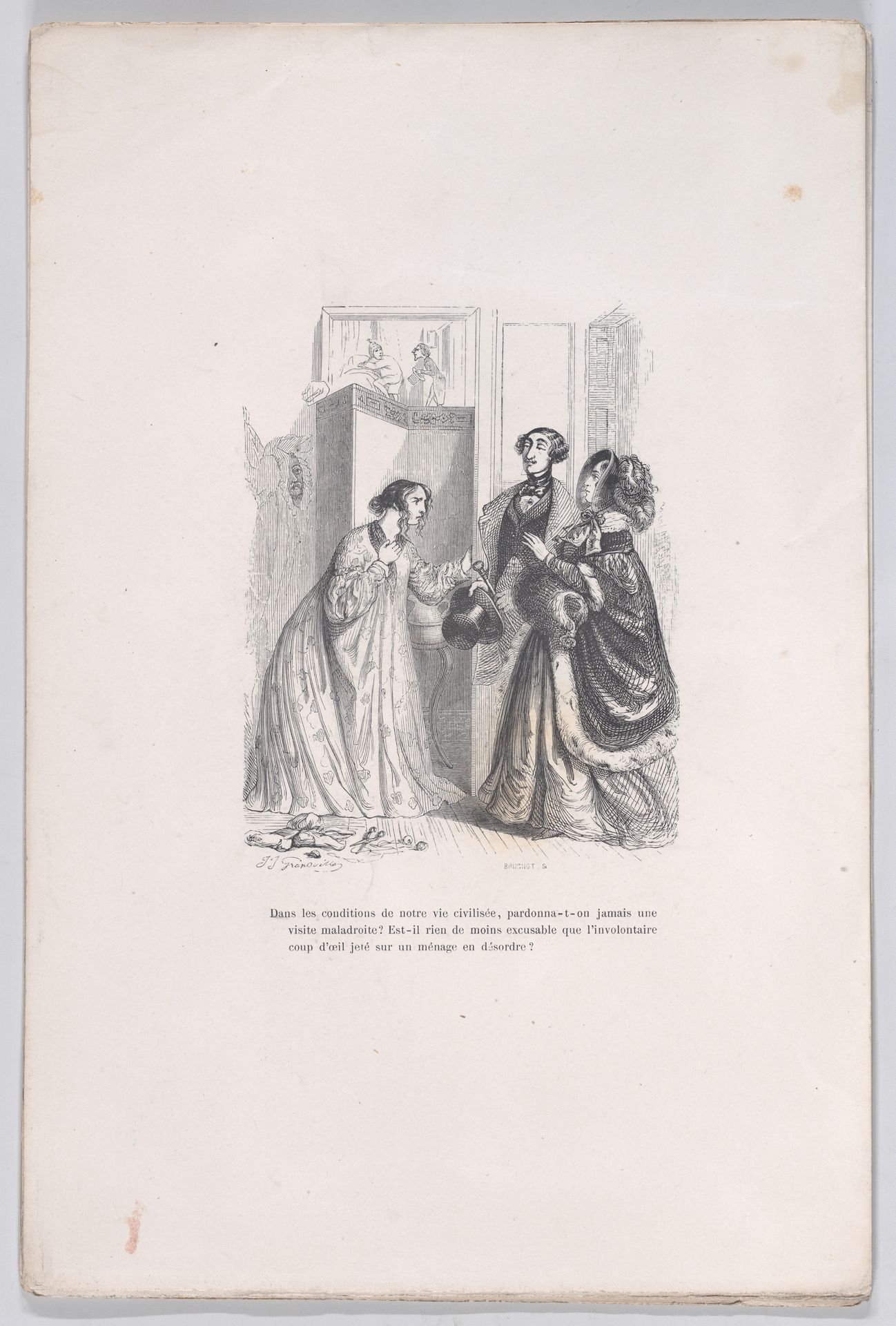 "Did anyone ever forgive an awkward visit?" from the Little Miseries of Human Life by J. J. Grandville