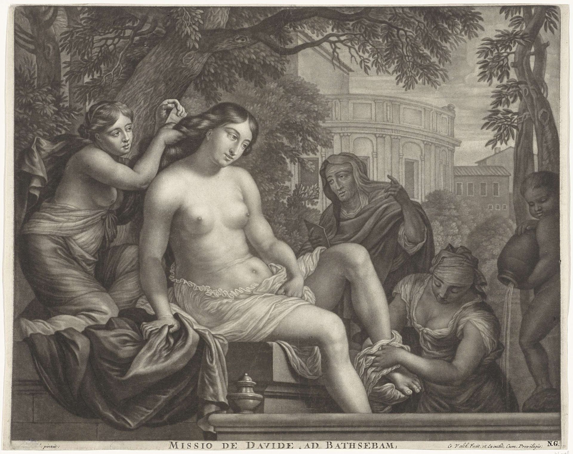 Batseba ontvangt de boodschap van David by Gerard Valck
