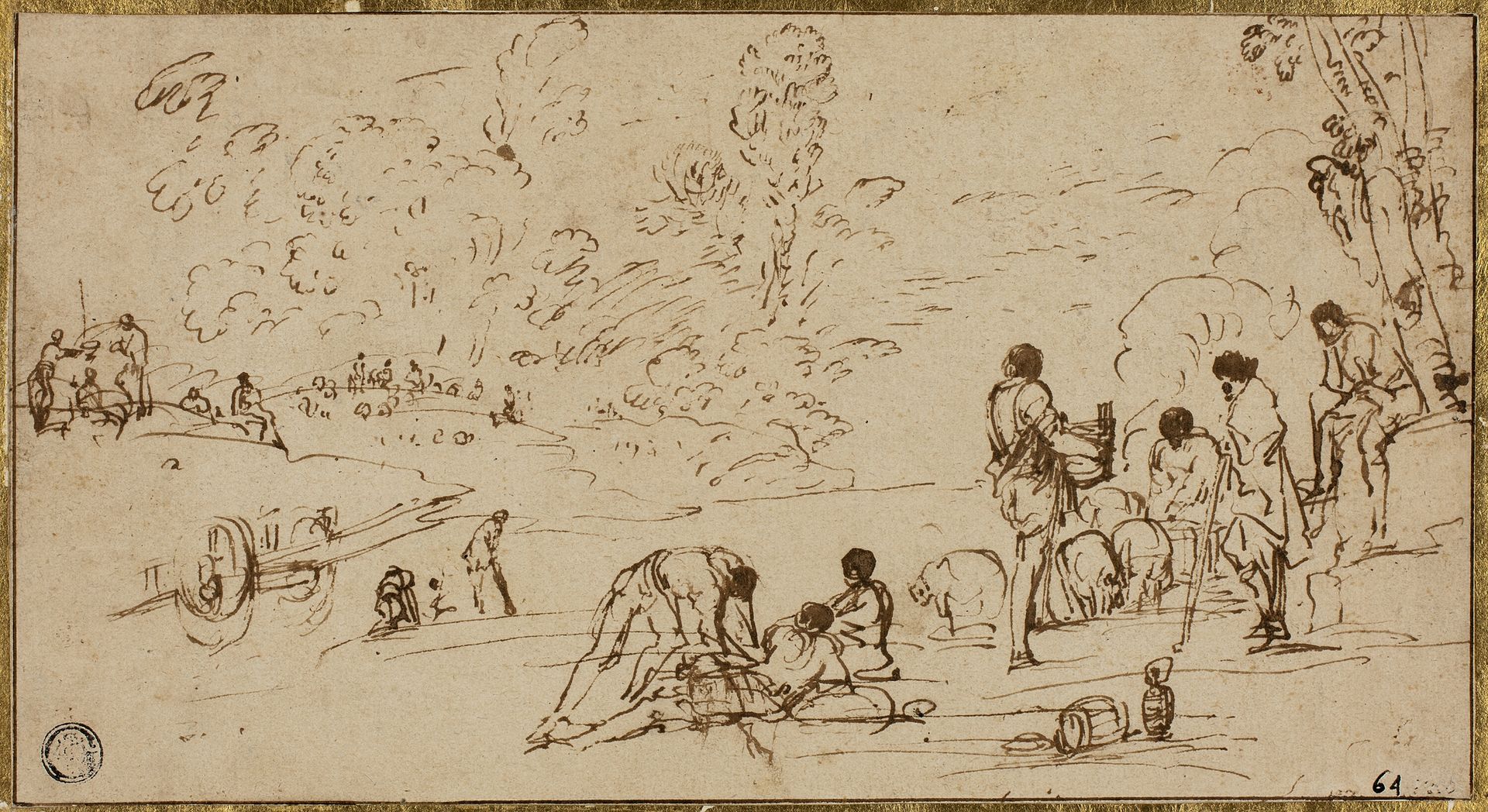 Group of Figures by a River by Agostino Tassi