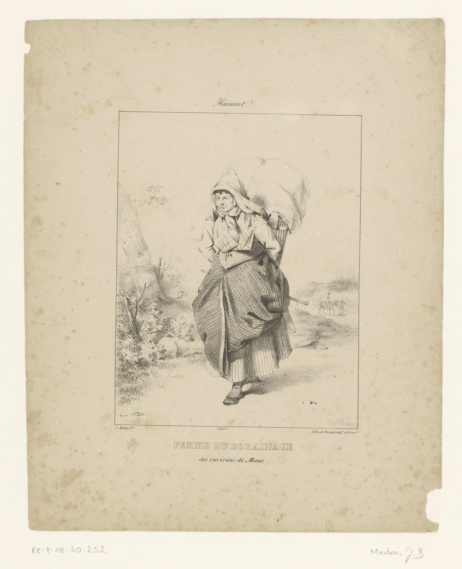 Vrouw uit Borinage draagt een mand op haar rug by Jean-Baptiste Madou