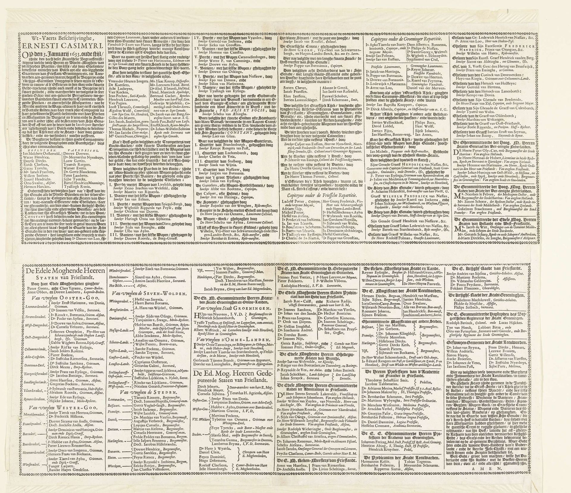 Tekstblad met titel en gedicht voor de prentserie van de begrafenis van Ernst Casimir, graaf van Nassau-Dietz te Leeuwarden, 1633 by Claude Fonteyne