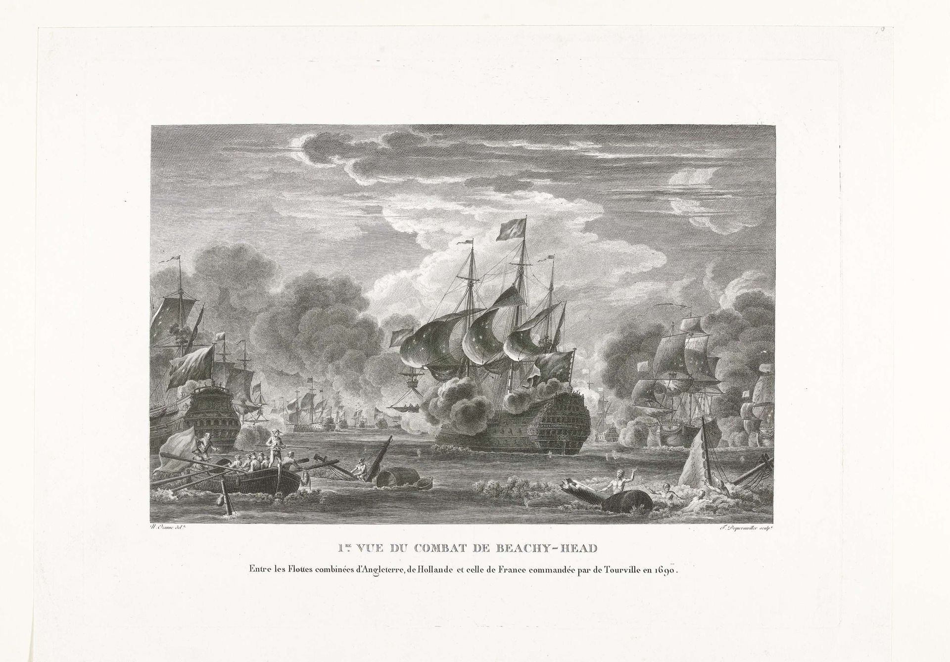 De slag bij Beachy Head, 1690 by François Jacques Dequevauviller
