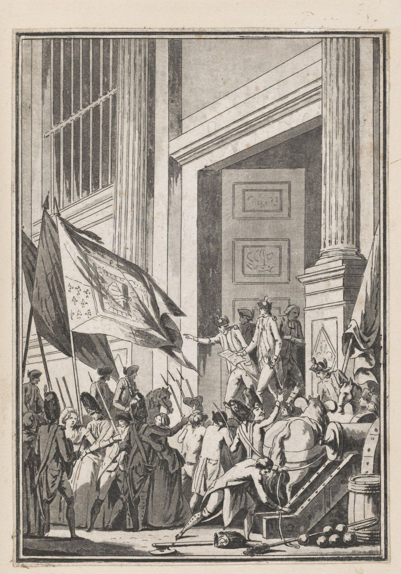 M. de Lafayette Exits the HÃ´tel-de-Ville with Orders to Depart for Versailles with His Troops (5 October 1789) by Jean François Janinet