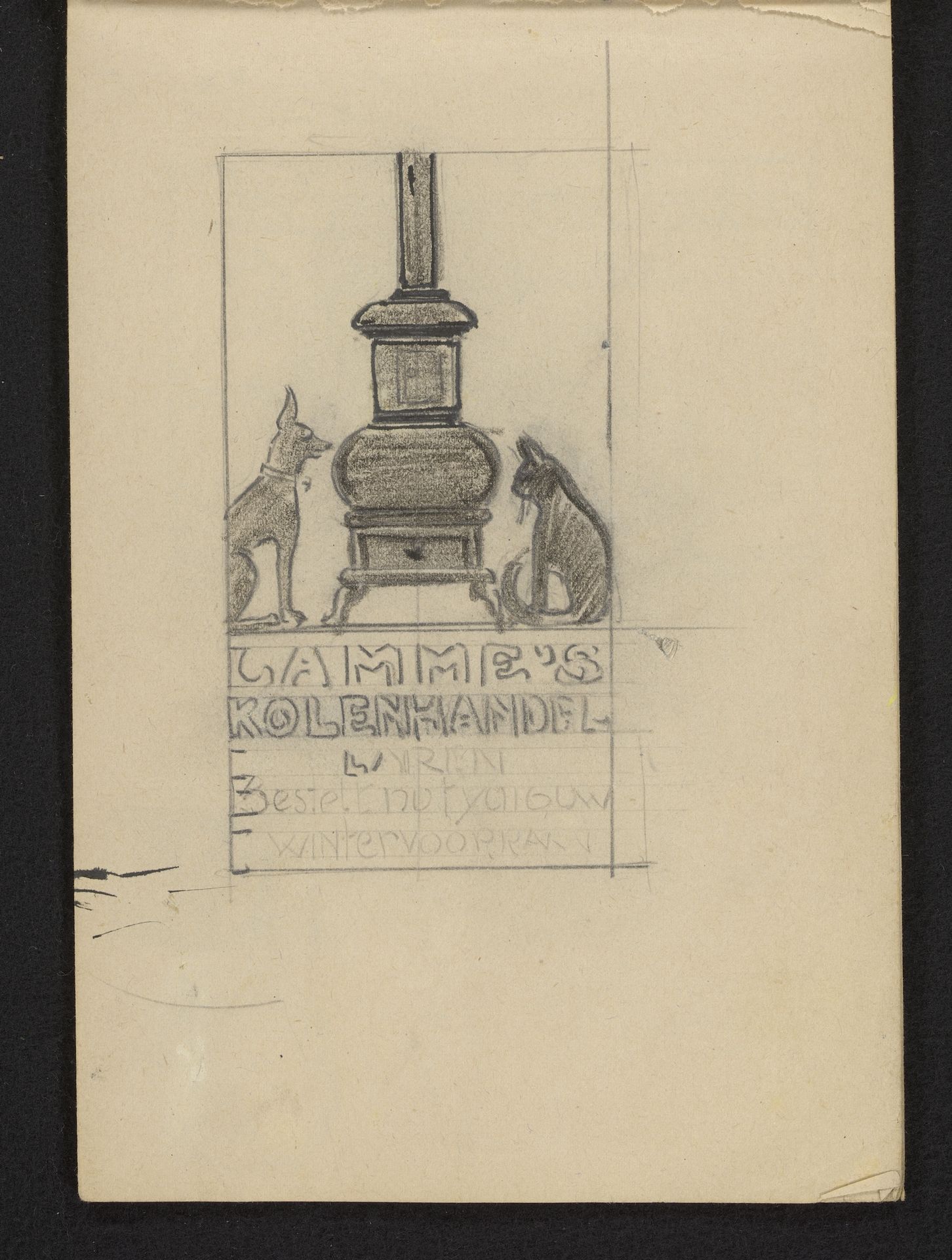 Ontwerp voor een advertentie van Lamme's Kolenhandel te Laren by Reinier Willem Petrus de (1874-1952) Vries