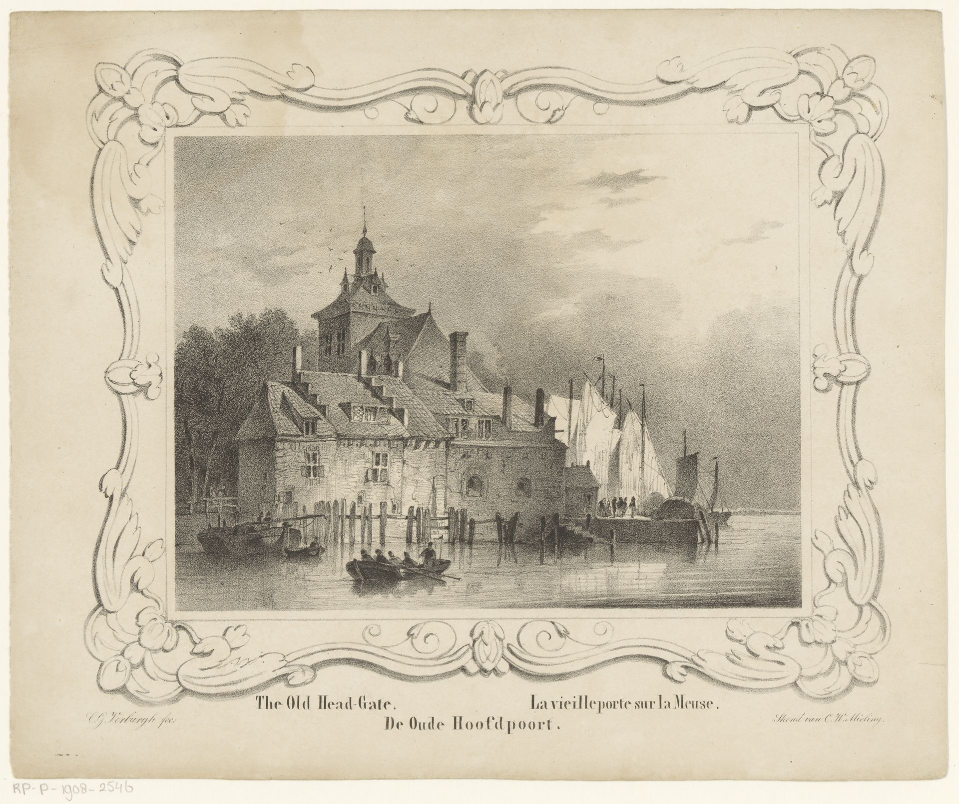Gezicht op de Oude Hoofdpoort te Rotterdam by Cornelis Gerrit Verburgh
