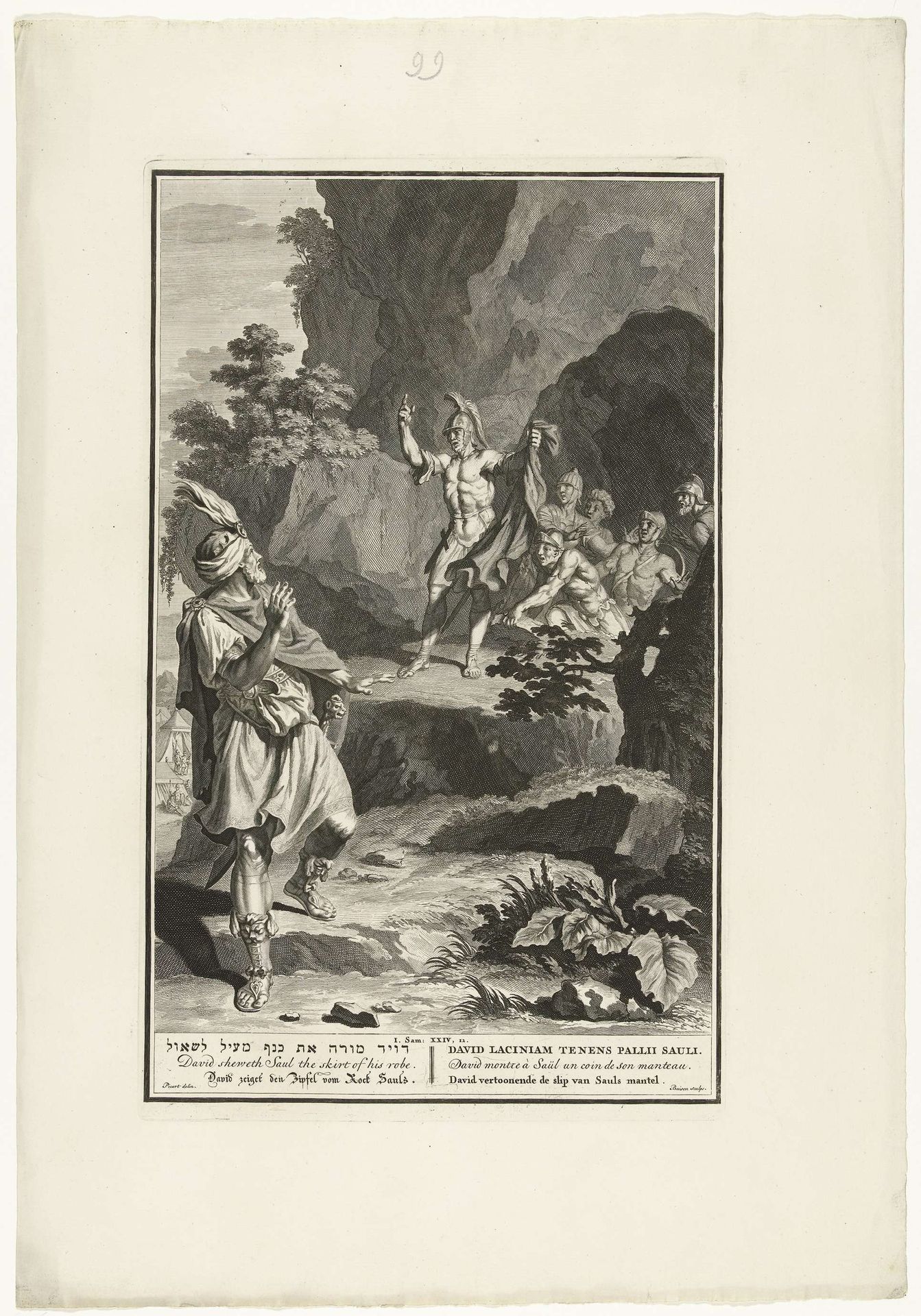 David toont Saul het stuk van zijn mantel by Andries van (Sr.) Buysen