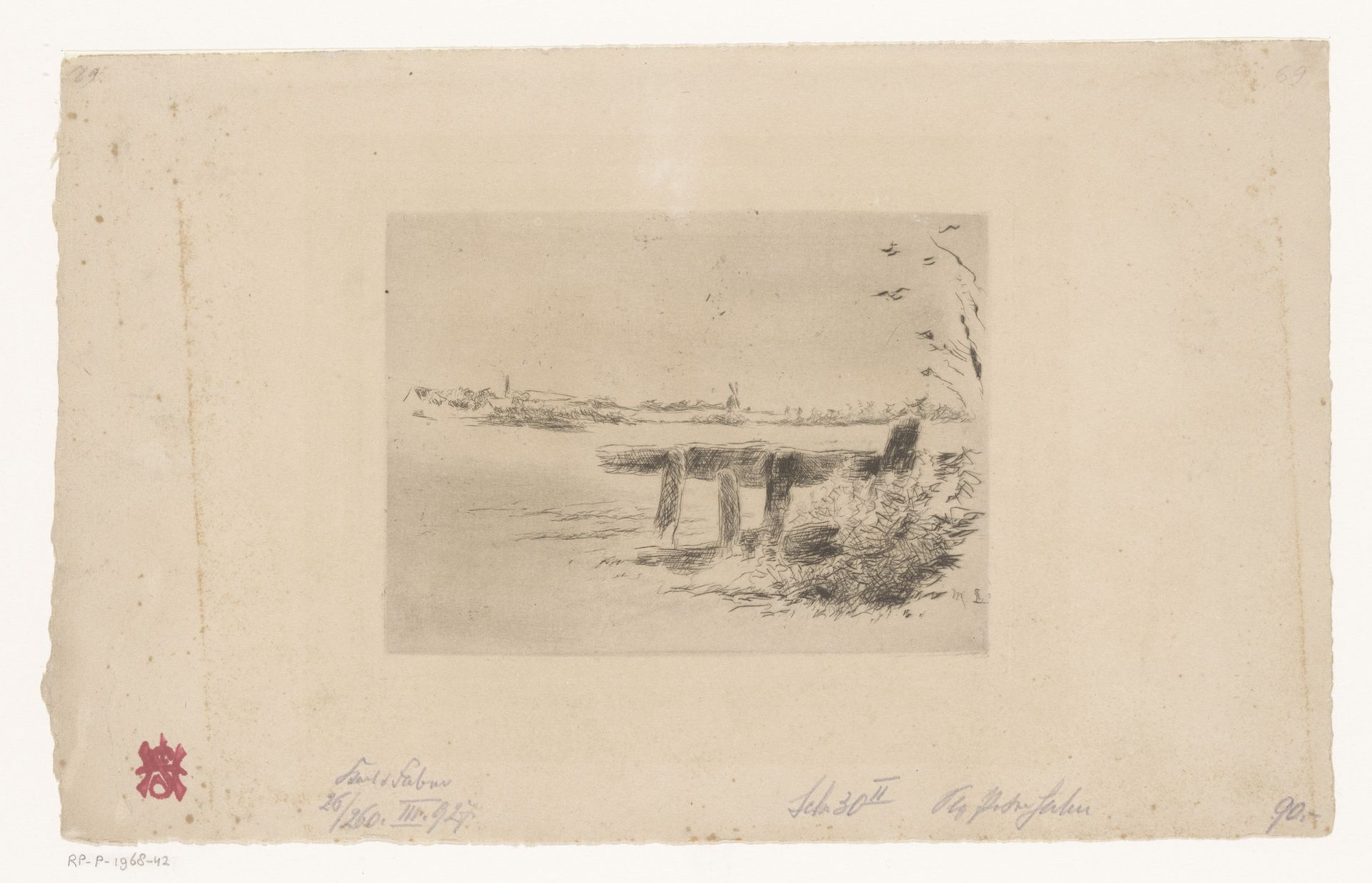 Landschap met hek en molen by Max Liebermann