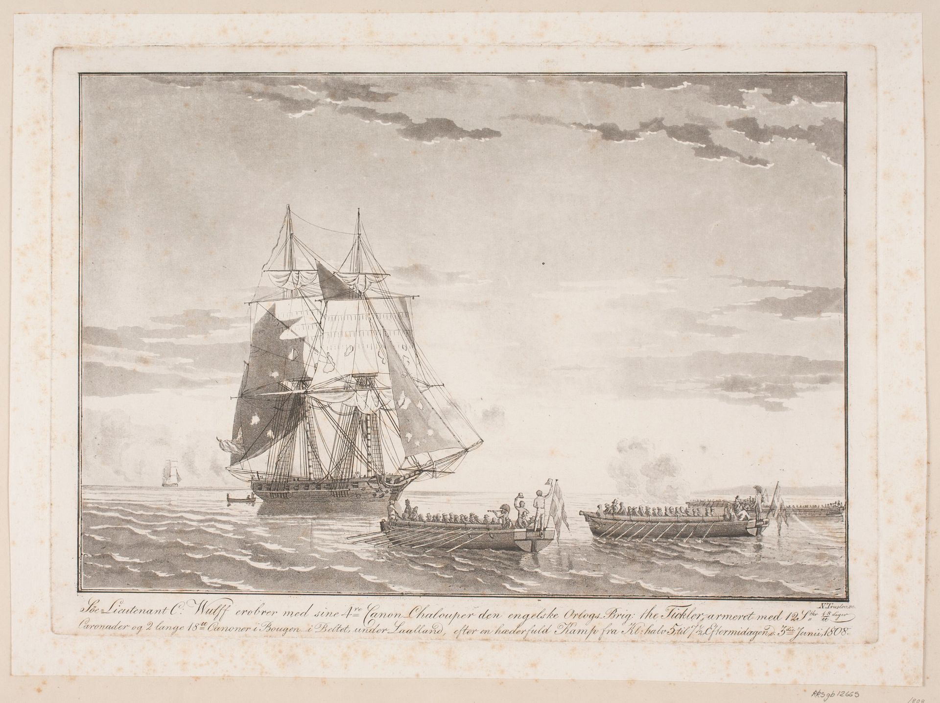 Erobringen af den engelske brig The Tickler, 3. juni 1808 by Niels Truslew