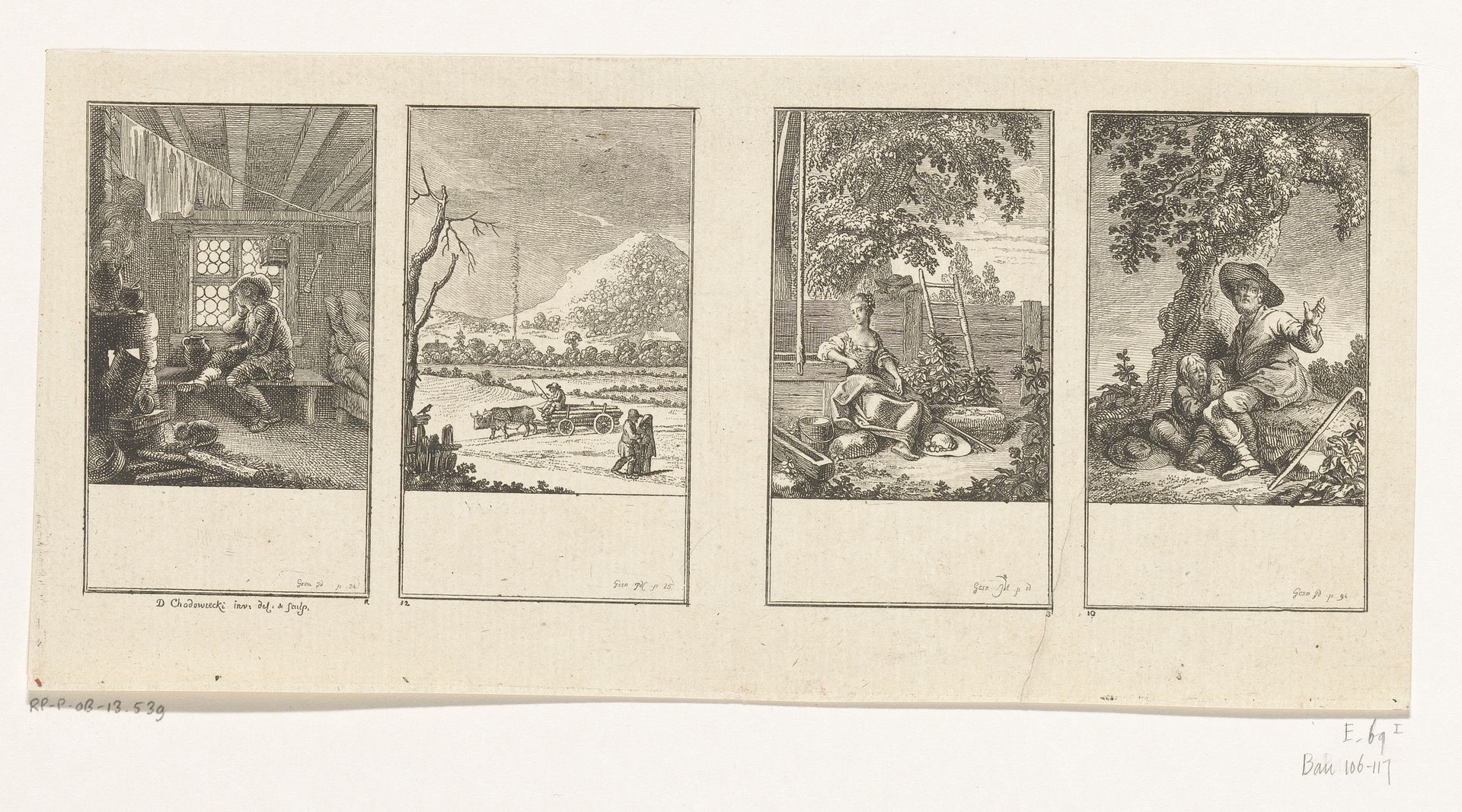 Vier scènes uit de Idyllen van Salomon Gessner by Daniel Nikolaus Chodowiecki