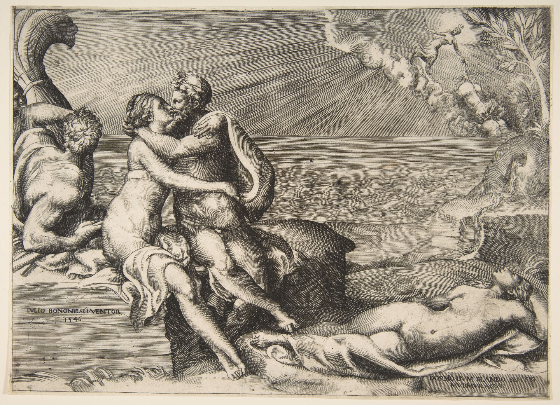 Jupiter's love for Juno rekindled when she puts on Venus's Girdle by Giulio Bonasone