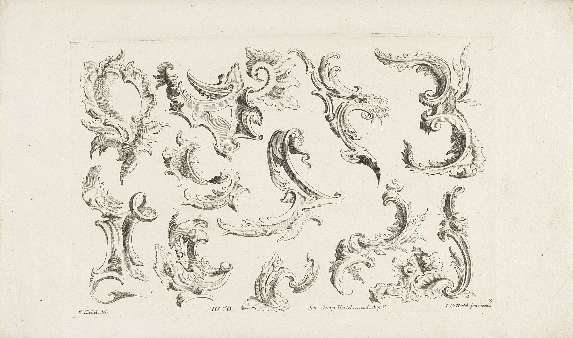 Voluut- en bladvormige rocaille-ornamenten by Johann Georg Hertel