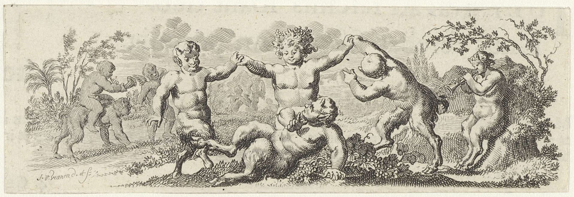 Dansende jonge saters by Jan van Vianen