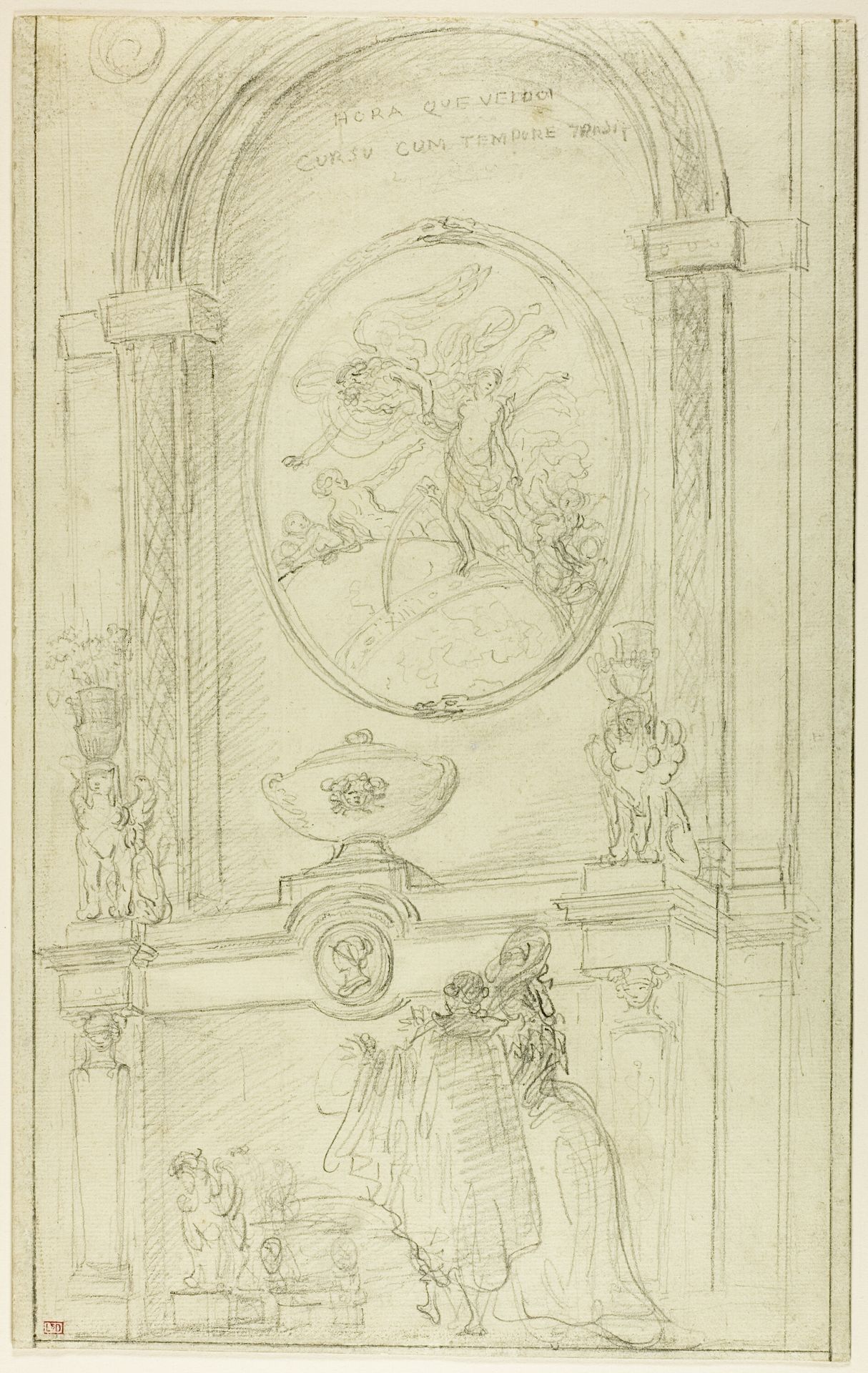 Interior with a Couple Before a Chimney-Piece by Hubert Robert