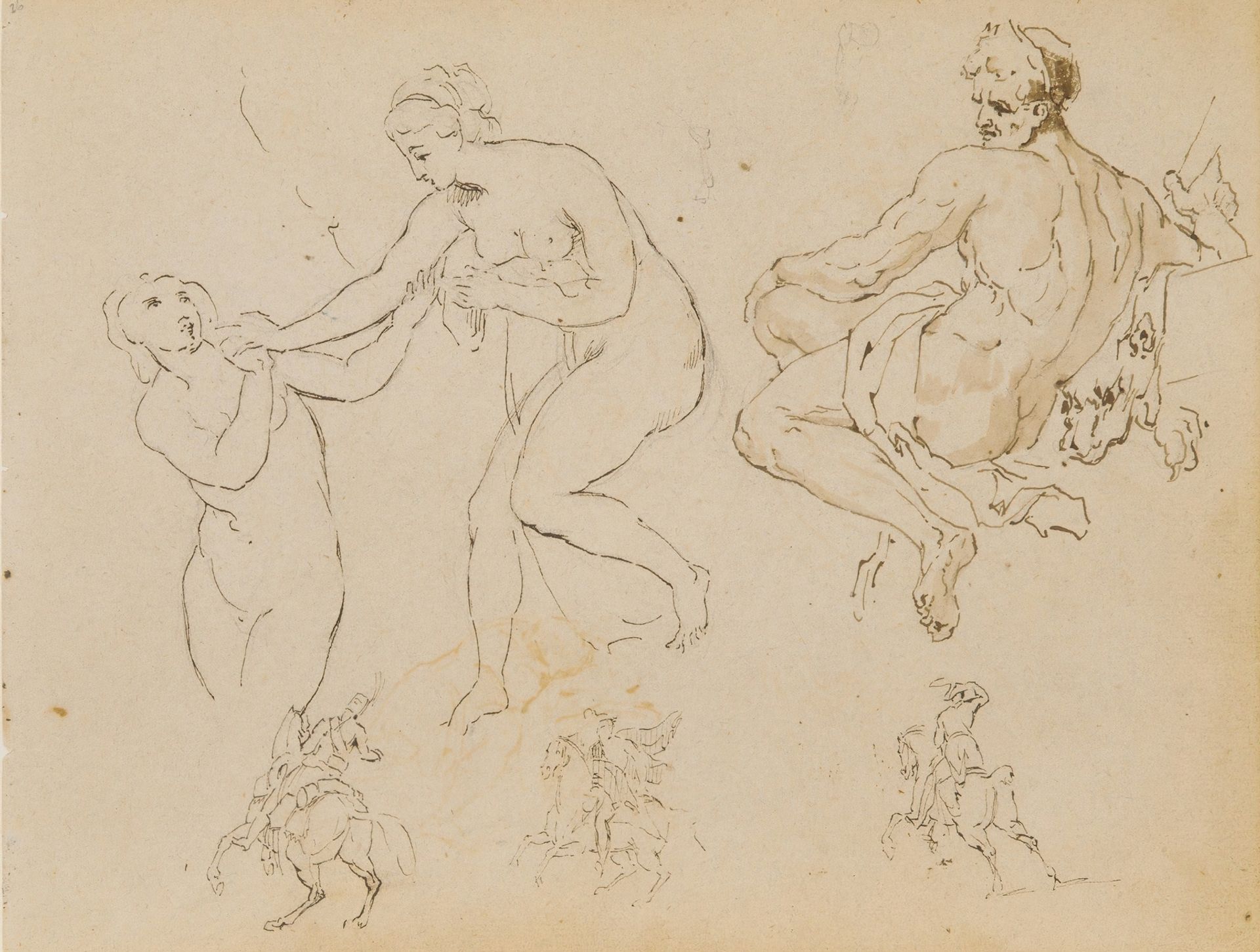 Two Female Nudes; Seated Male Nude by Thomas Sully