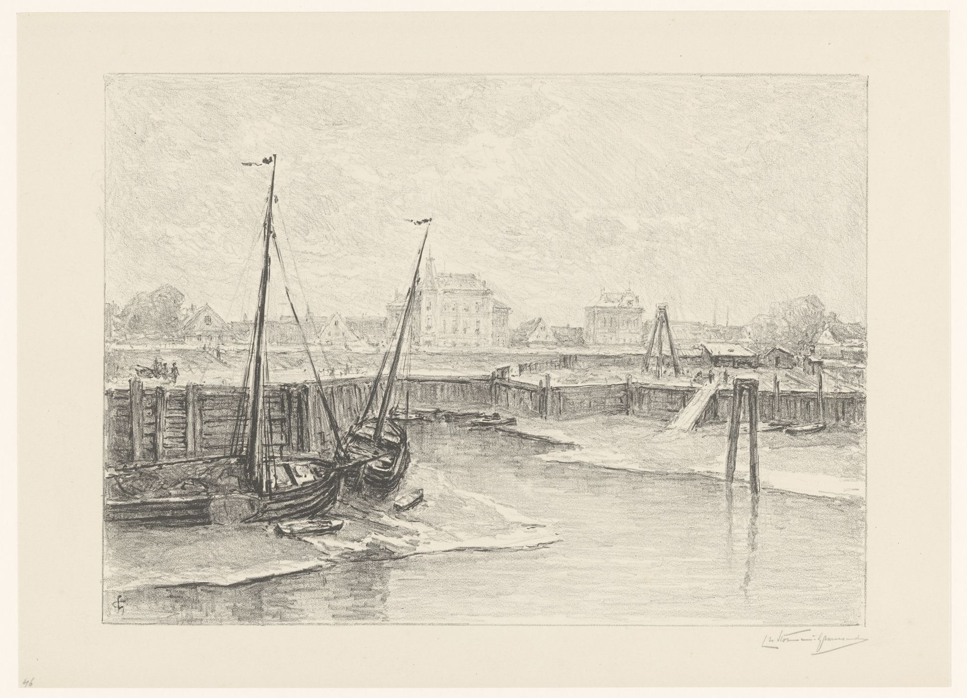 Haven bij Kopenhagen bij laag water by Carel Nicolaas Storm van 's-Gravesande