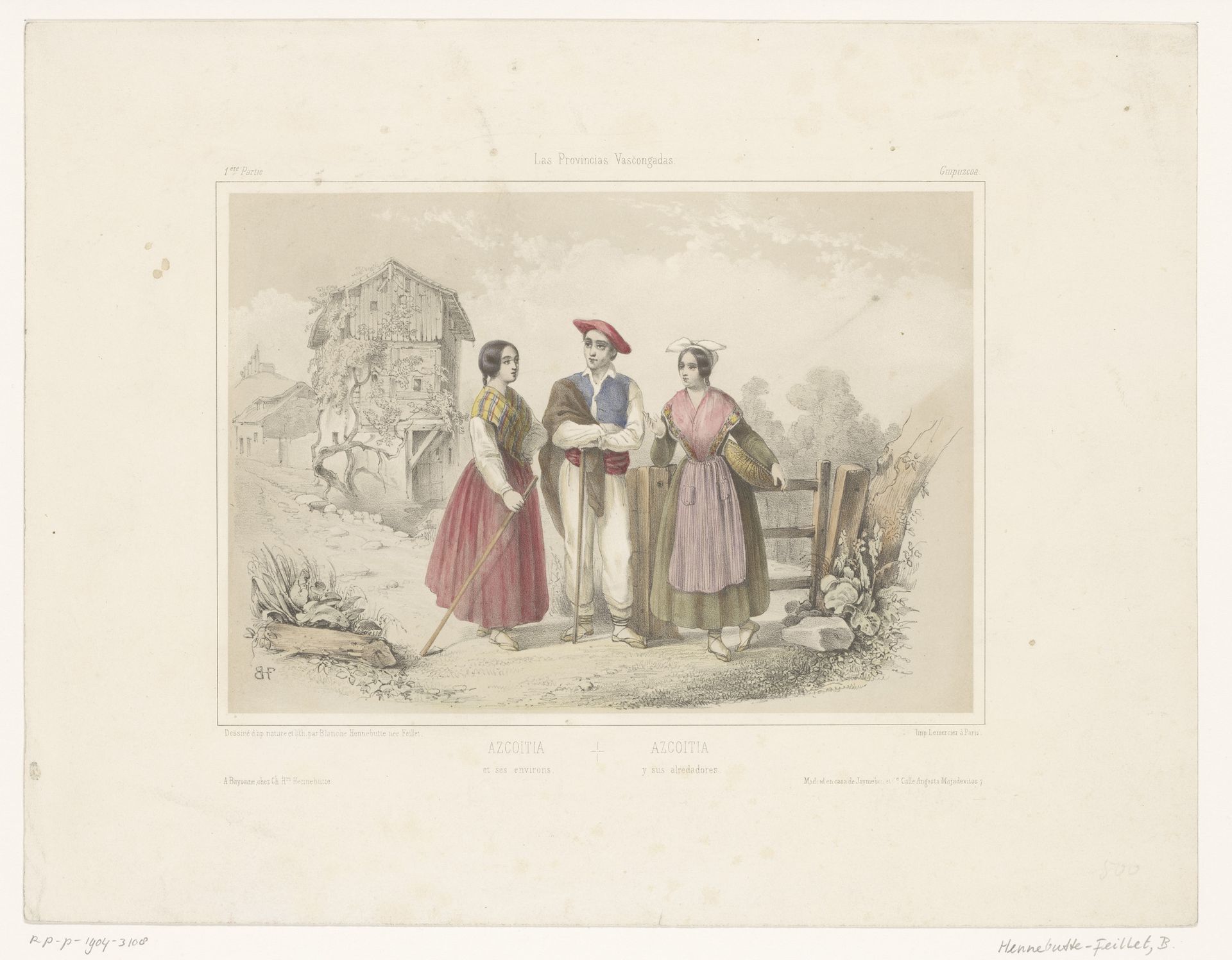 Drie figuren uit Azcoitia in Baskisch kostuum by Blanche Hennebutte-Feillet