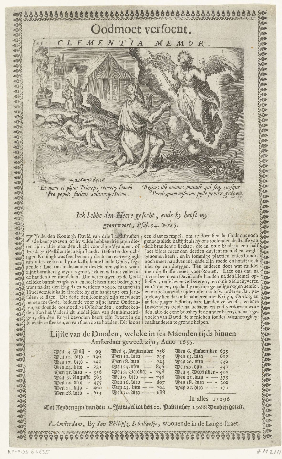 Waarschuwing over Gods straf in de vorm van de pest die woedt in Amsterdam, 1654 by Anonymous
