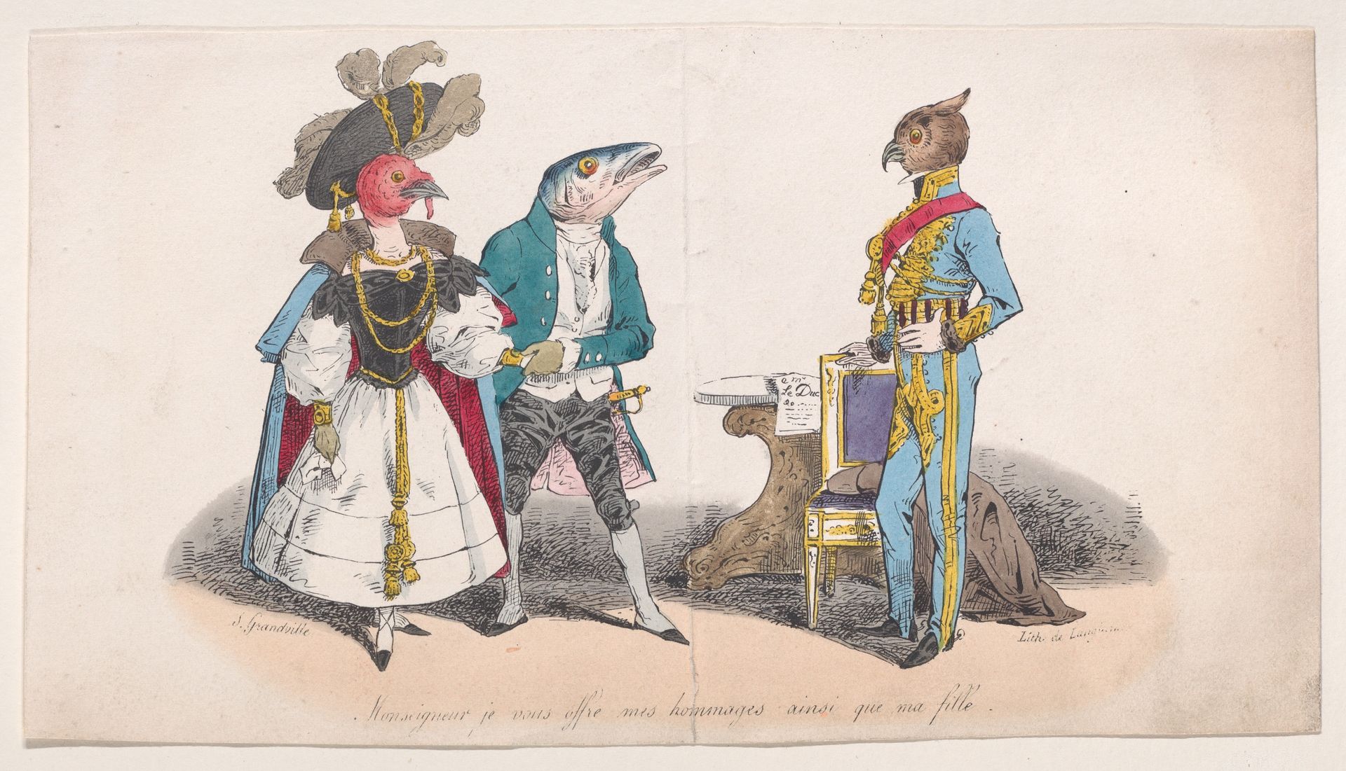 "Sir, I offer you my respects and my daughter" from Metamorphoses of the Day by J. J. Grandville