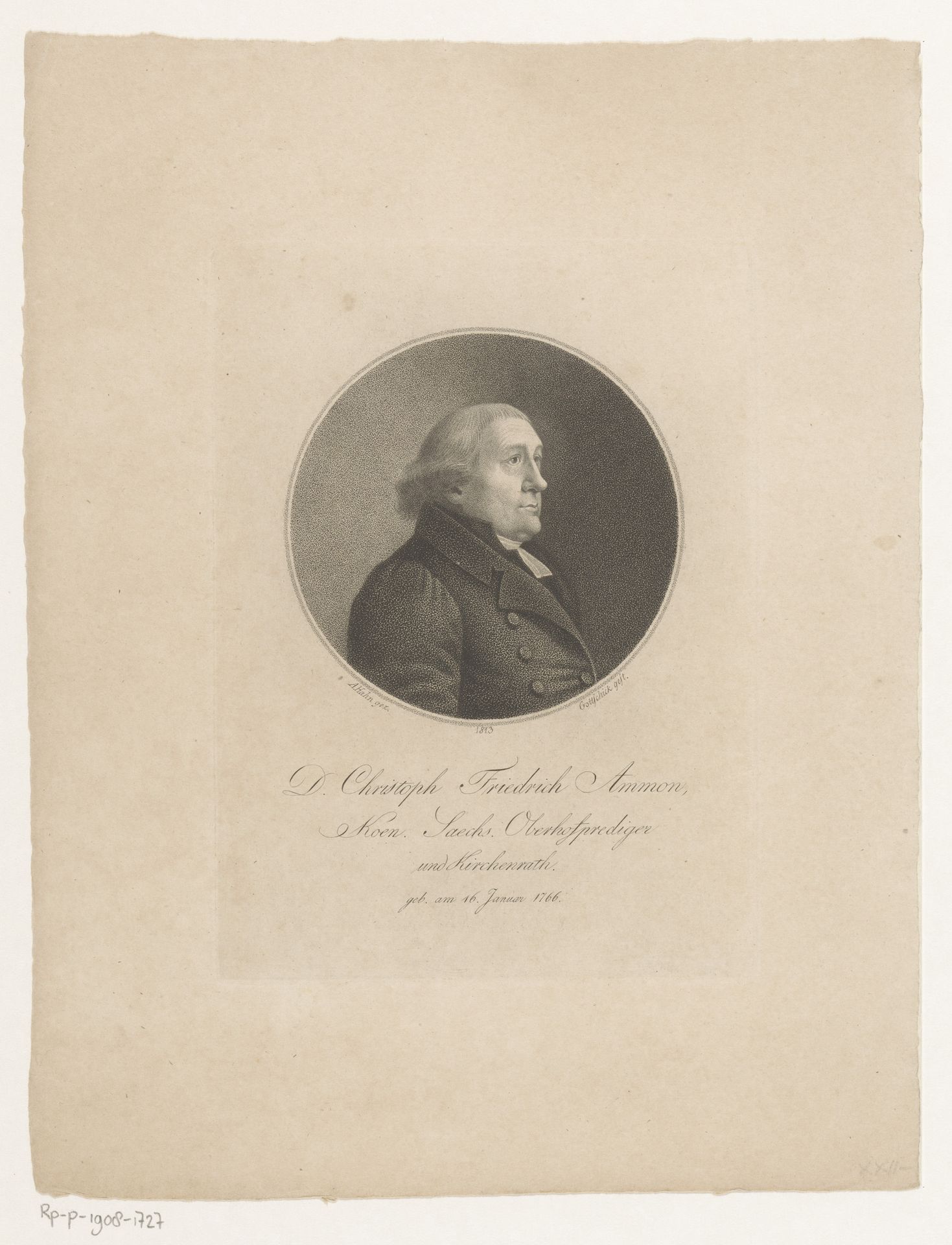 Portret van Christoph Friedrich von Ammon by Johann Christian Benjamin Gottschick