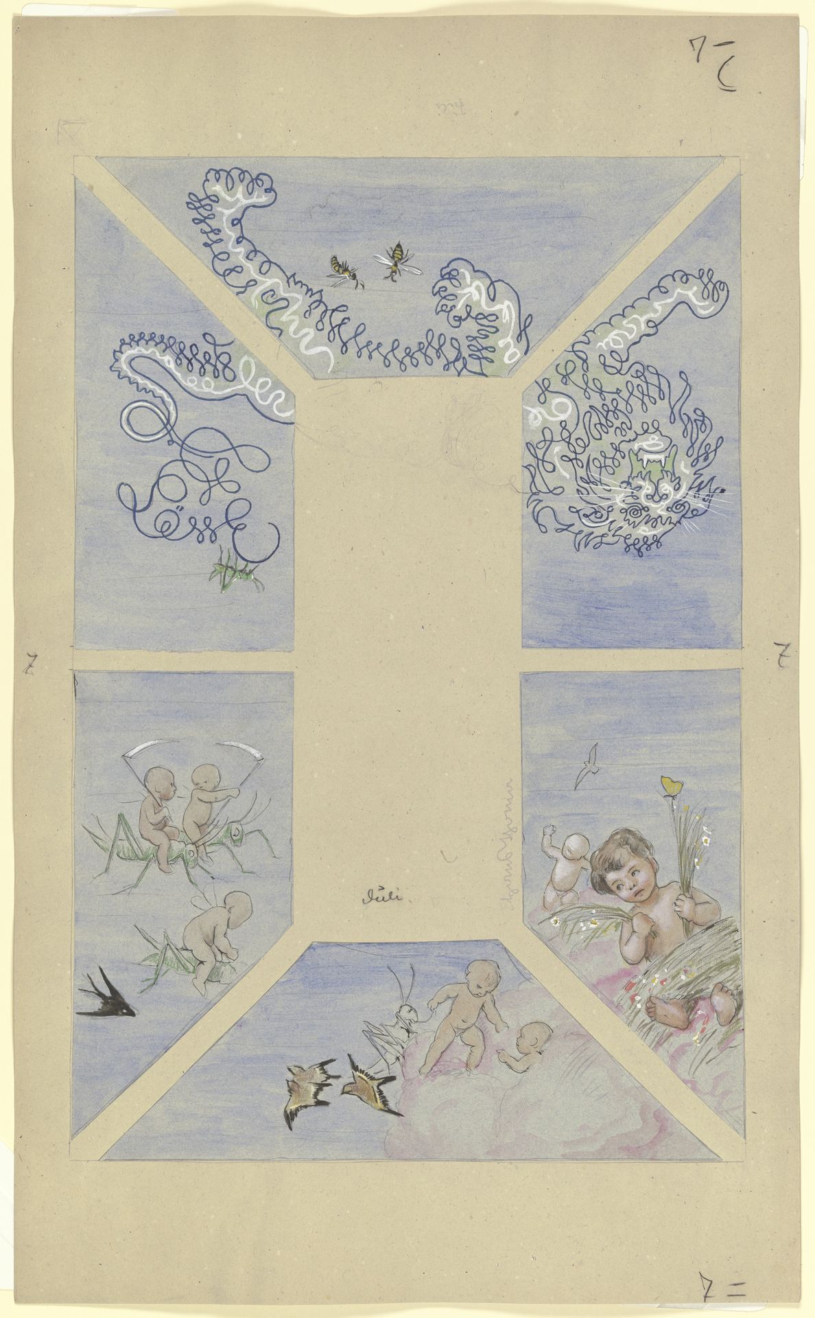 _July_. Design for a Ceiling Painting for the Café Bauer (6 parts) by Hans Thoma