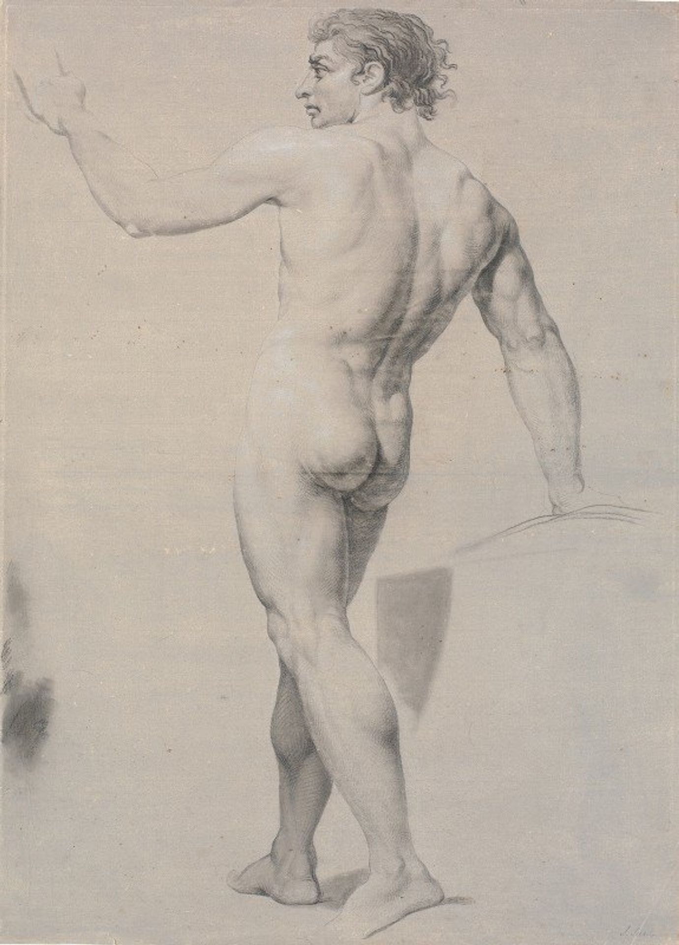 Model stående, set fra ryggen, venstre arm løftet by Jens Juel